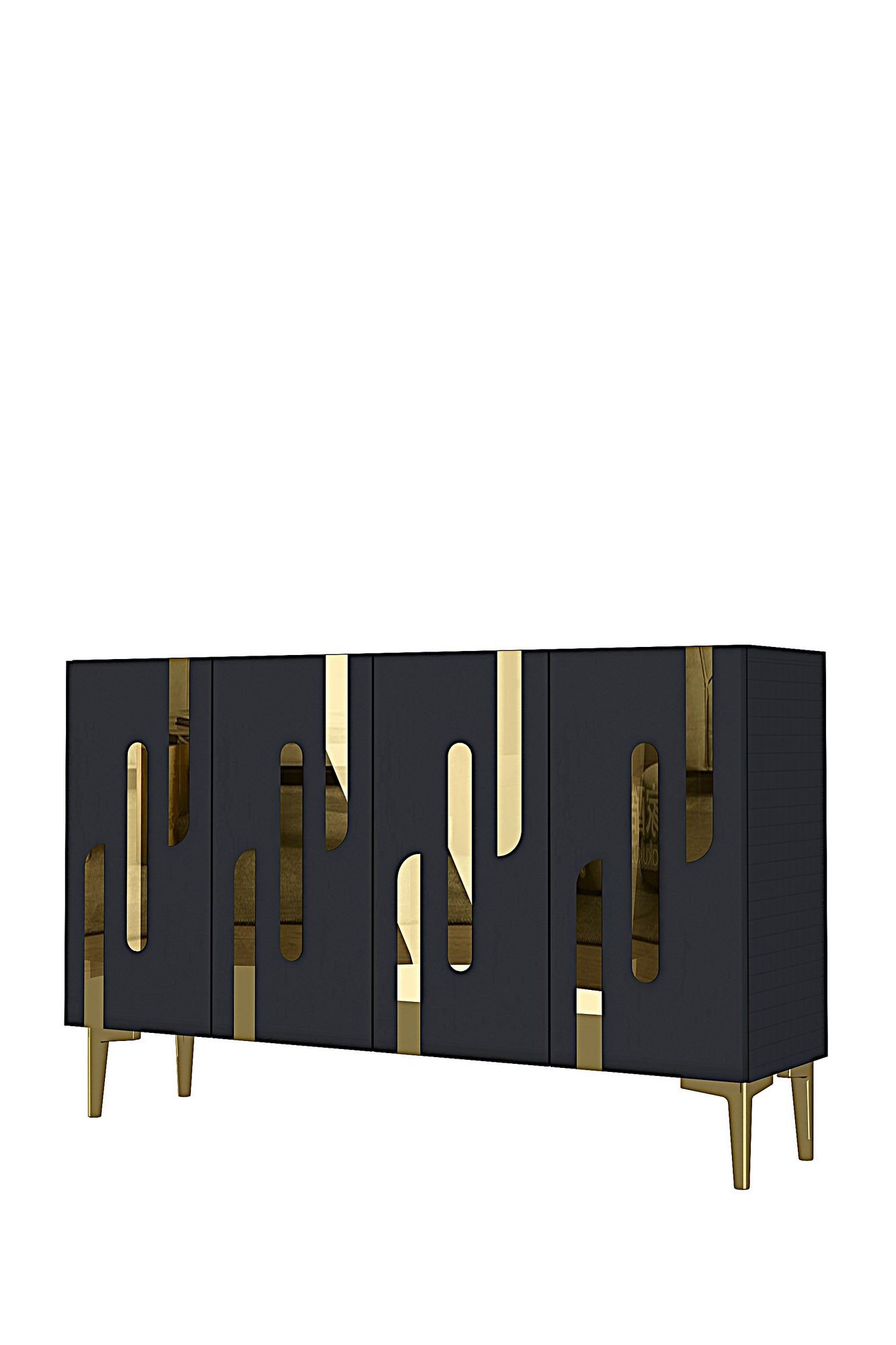 Consola Ece 120, 120 x 75 x 32 cm, antracit auriu, PAL melaminat, oglinda inclusa, antracit / gold — imaginea 6