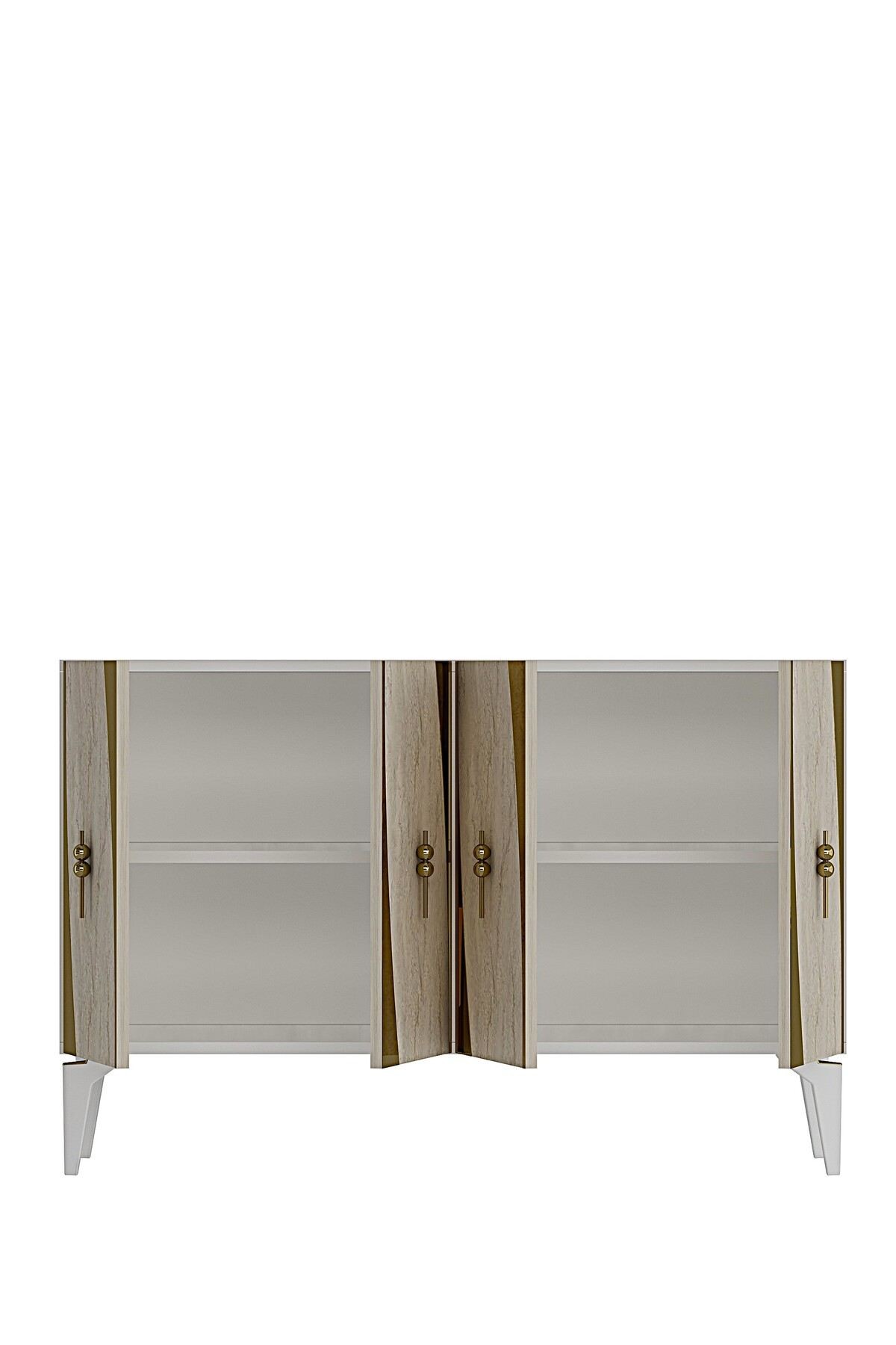 Consola Elips 120, 120 x 75 x 32 cm, alb travertin argintiu, PAL melaminat, oglinda inclusa, alb / travertin / silver