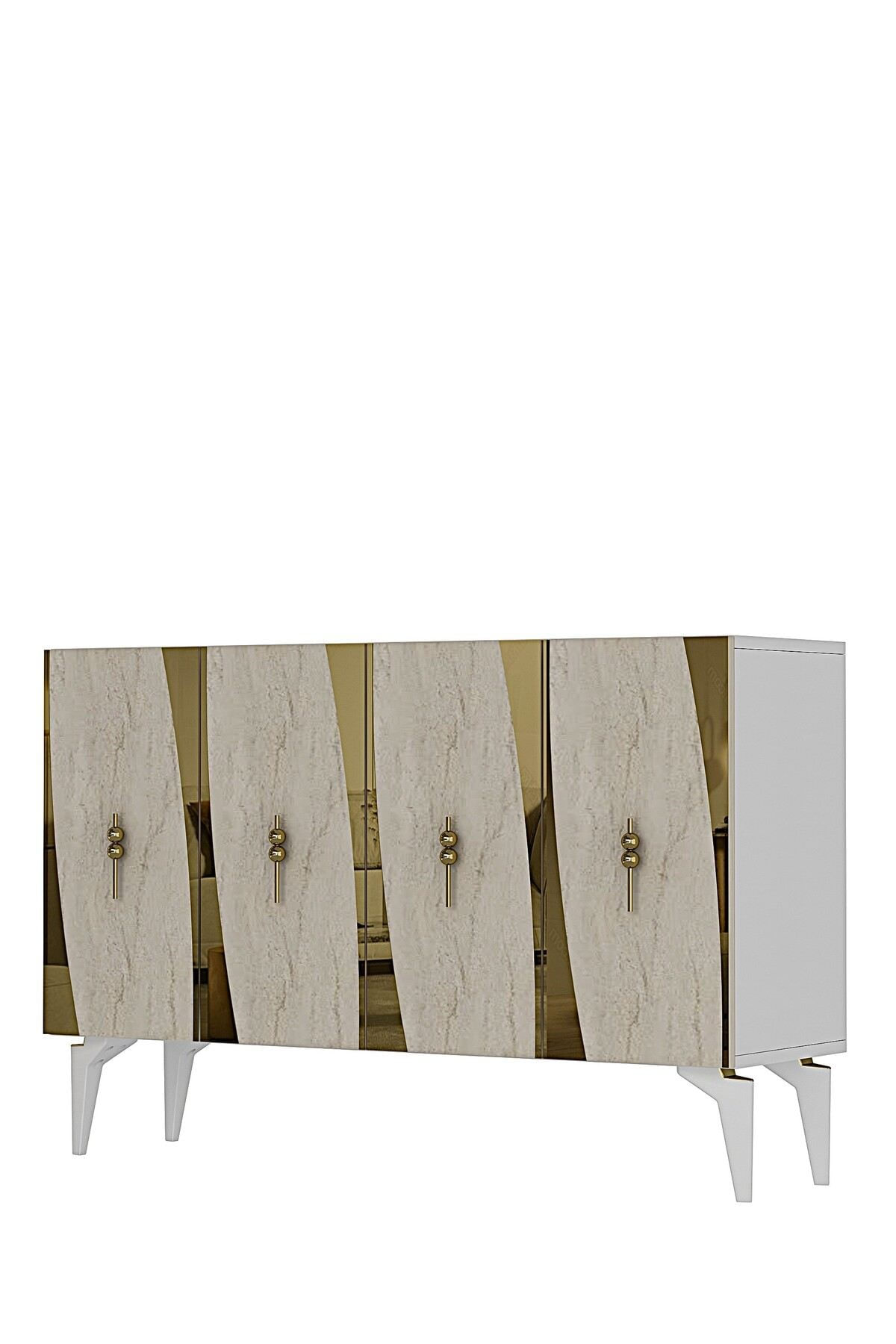 Consola Elips 120, 120 x 75 x 32 cm, alb travertin argintiu, PAL melaminat, oglinda inclusa, alb / travertin / silver — imaginea 4