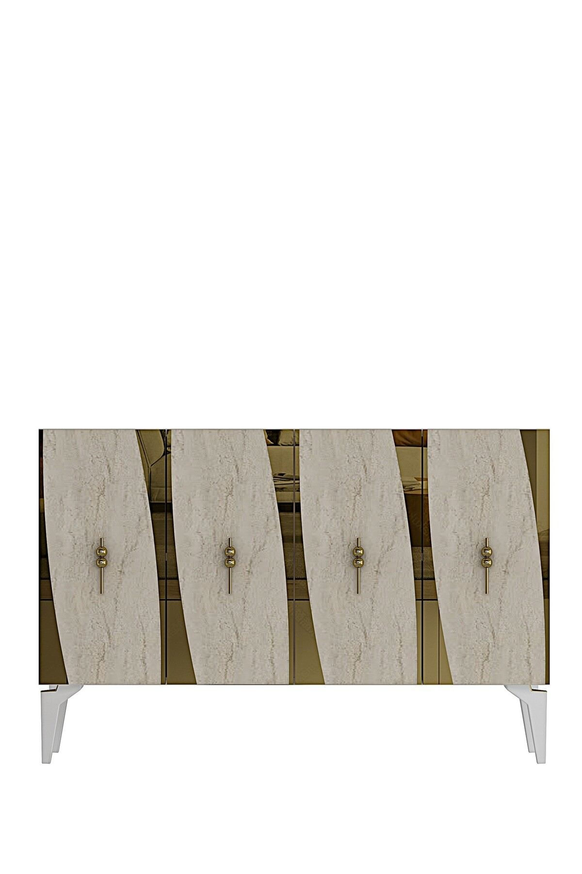 Consola Elips 120, 120 x 75 x 32 cm, alb travertin argintiu, PAL melaminat, oglinda inclusa, alb / travertin / silver — imaginea 6