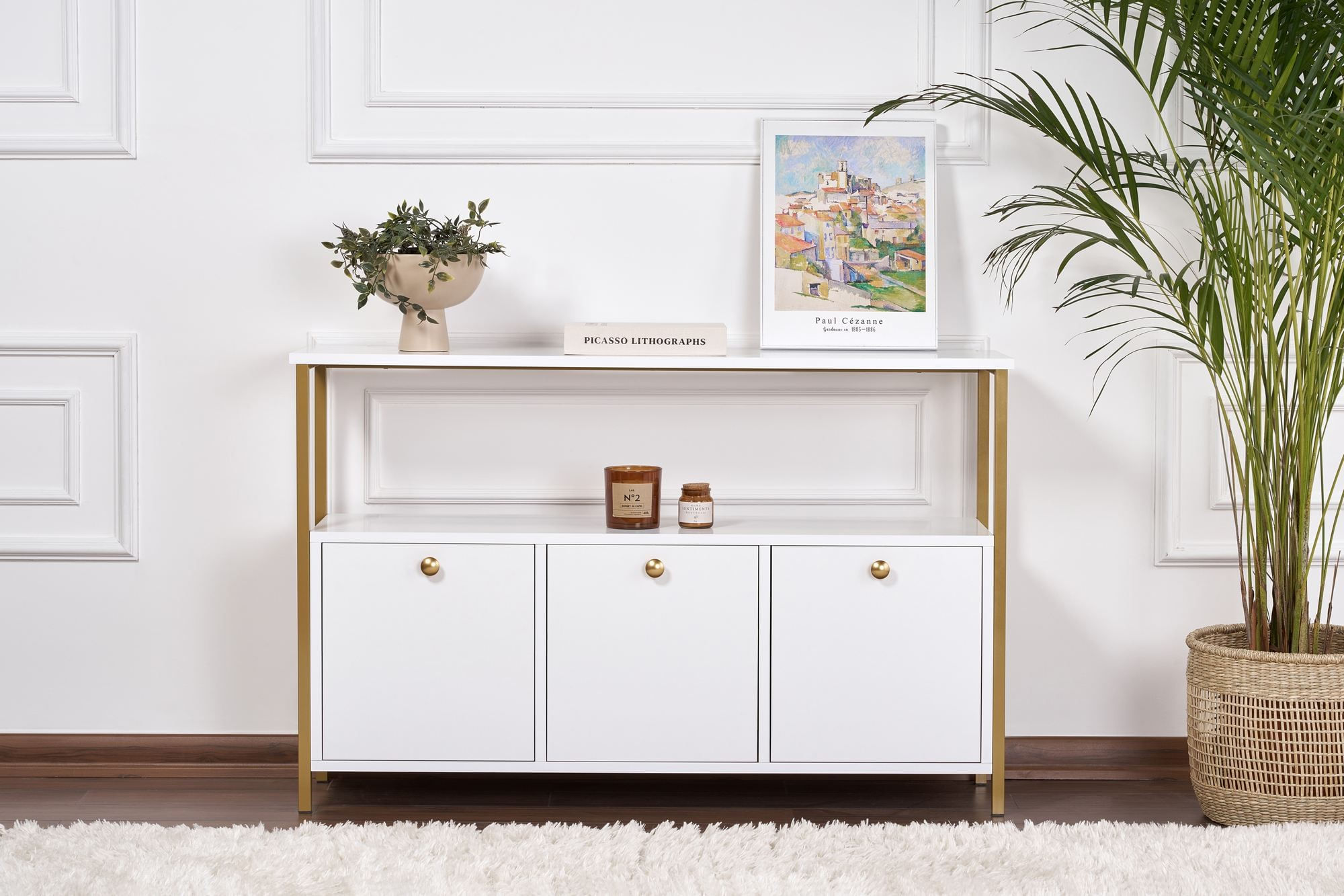 Consola Solace, 120 x 77 x 30 cm, alb auriu, PAL melaminat, alb / gold — imaginea 6