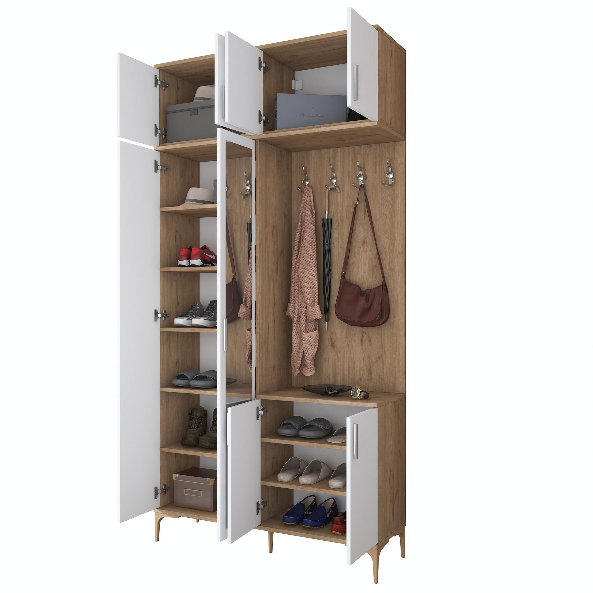 Cuier hol EA153, 120 x 240 x 37,5 cm, nuc alb, PAL, spatiu de depozitare, fixare pe perete — imaginea 2