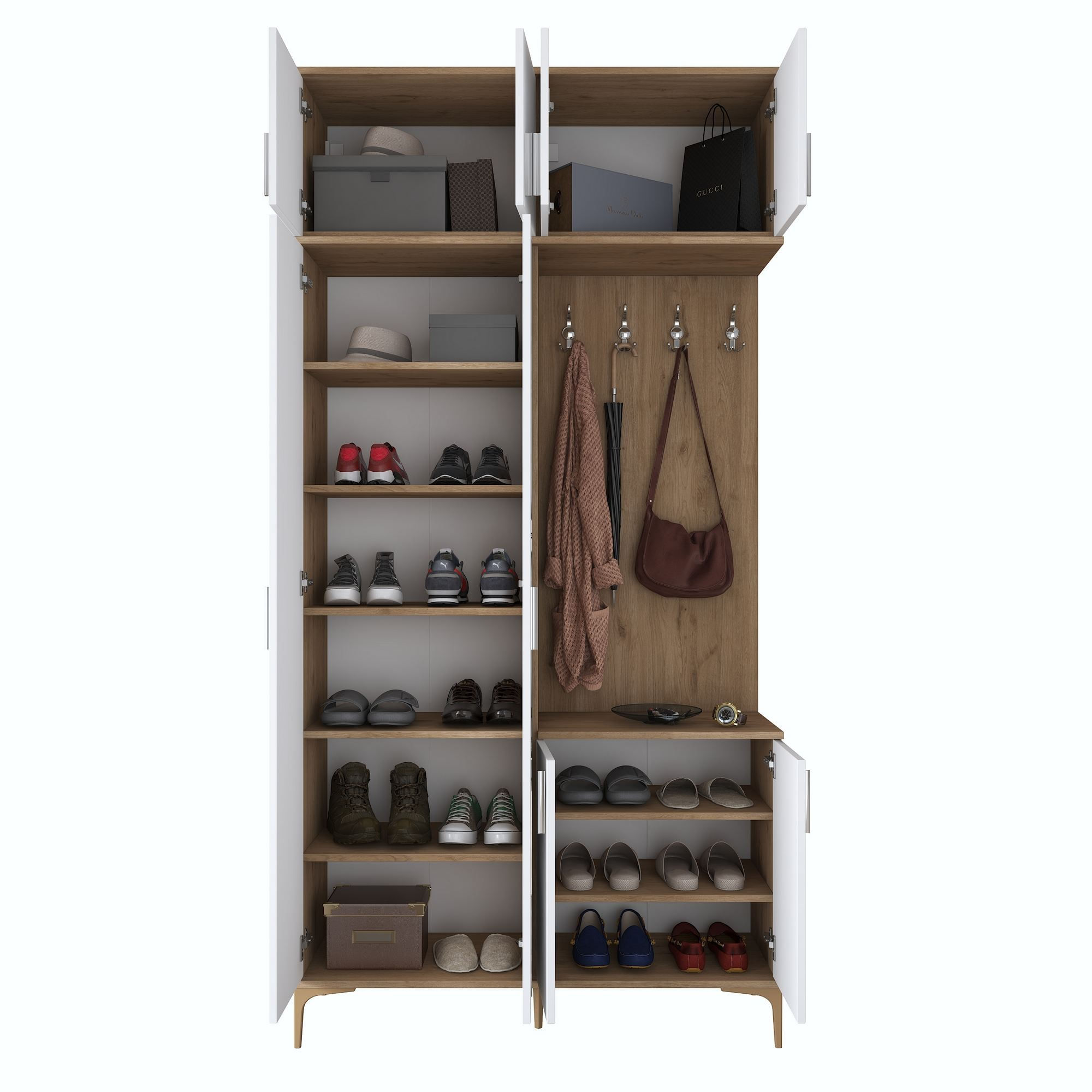 Cuier hol EA153, 120 x 240 x 37,5 cm, nuc alb, PAL, spatiu de depozitare, fixare pe perete — imaginea 3