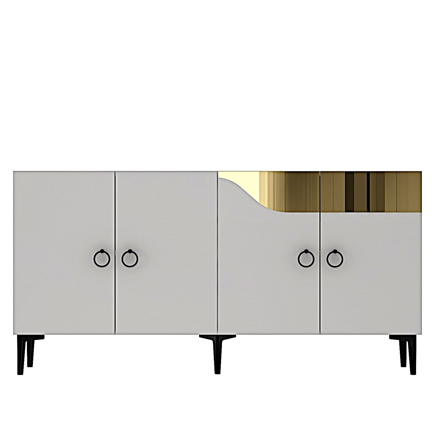 Consola Gama 150, 150 x 75 x 32 cm, alb auriu, PAL melaminat, spatiu de depozitare, fixare pe perete, alb / gold — imaginea 3