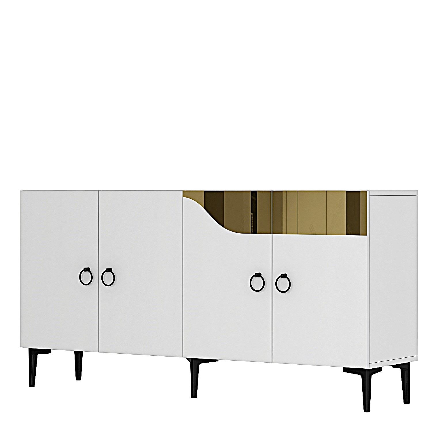Consola Gama 150, 150 x 75 x 32 cm, alb auriu, PAL melaminat, spatiu de depozitare, fixare pe perete, alb / gold — imaginea 4