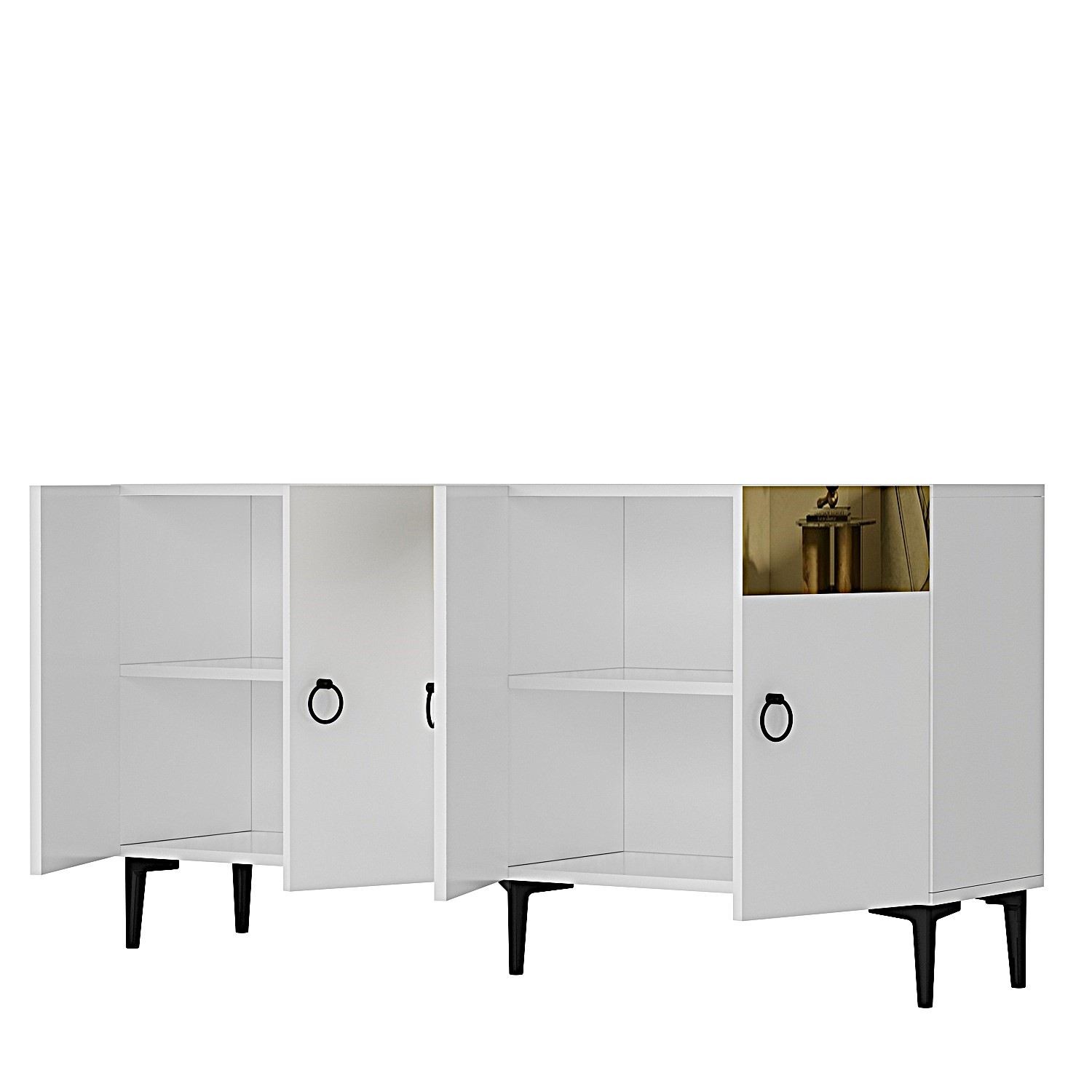 Consola Gama 150, 150 x 75 x 32 cm, alb auriu, PAL melaminat, spatiu de depozitare, fixare pe perete, alb / gold — imaginea 5