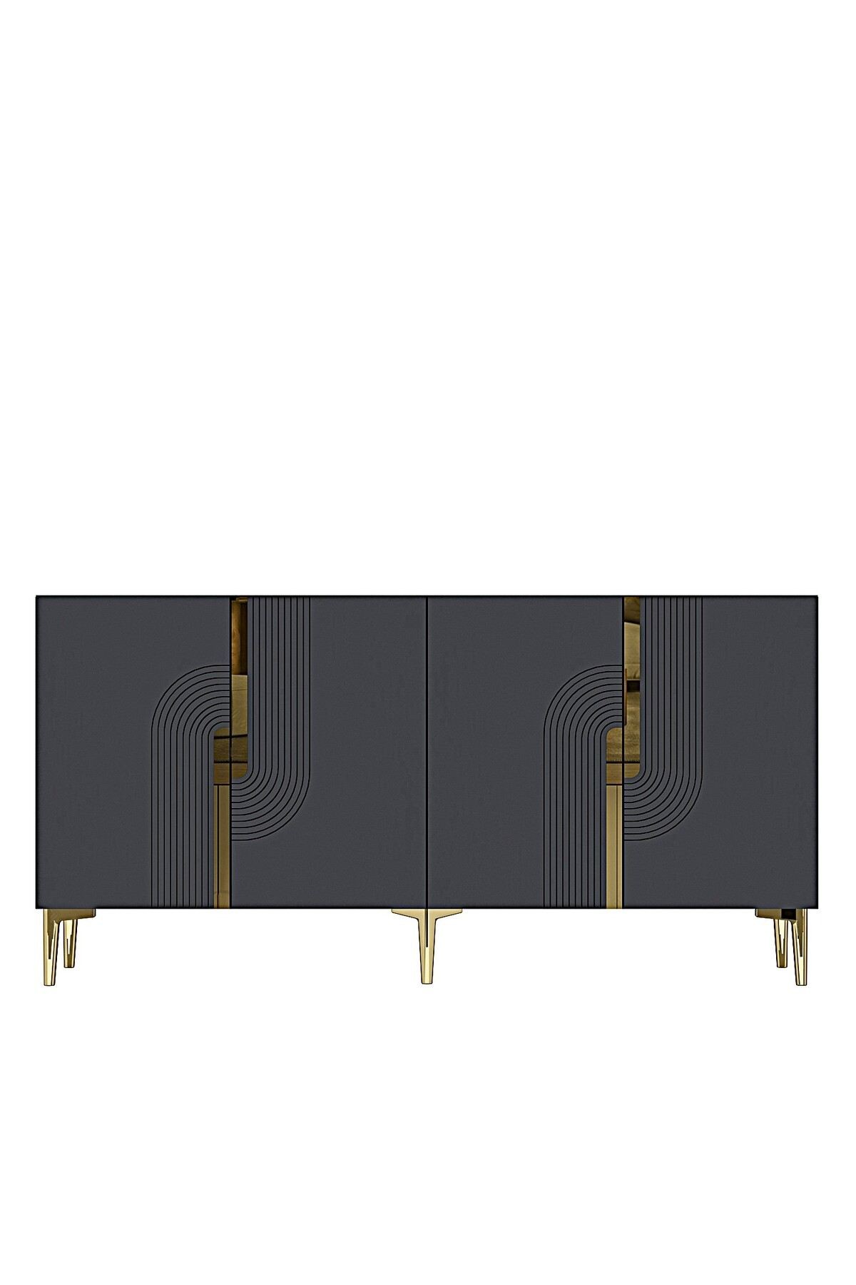 Consola Meyra 180, 180 x 75 x 32 cm, antracit auriu, PAL melaminat, oglinda inclusa, antracit / gold — imaginea 5
