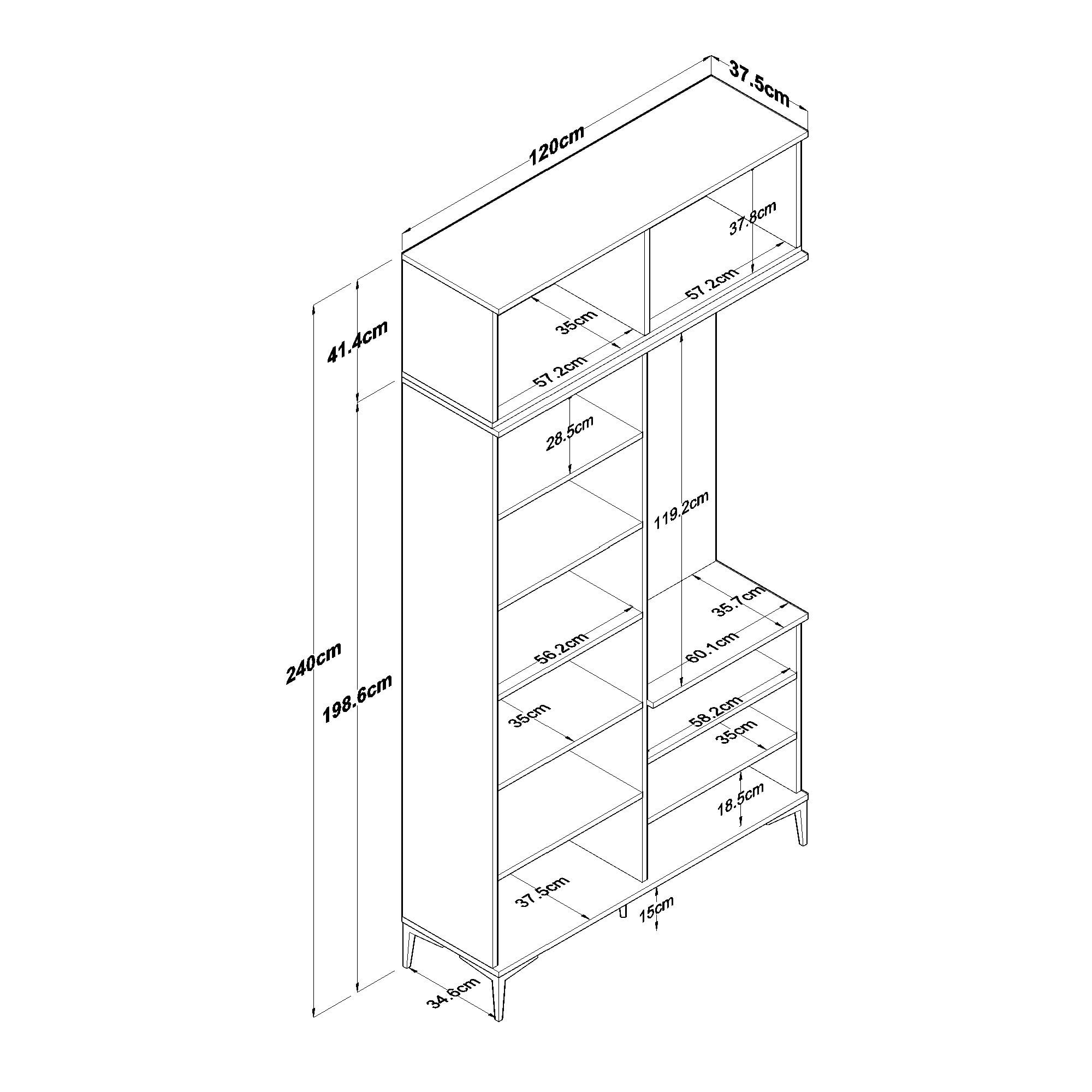 Cuier hol EA153, 120 x 240 x 37,5 cm, nuc alb, PAL, spatiu de depozitare, fixare pe perete — imaginea 8