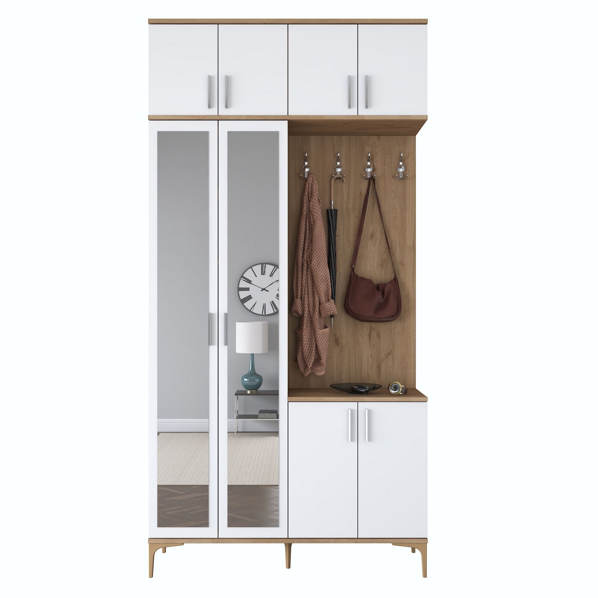 Cuier hol EA153, 120 x 240 x 37,5 cm, nuc alb, PAL, spatiu de depozitare, fixare pe perete — imaginea 10