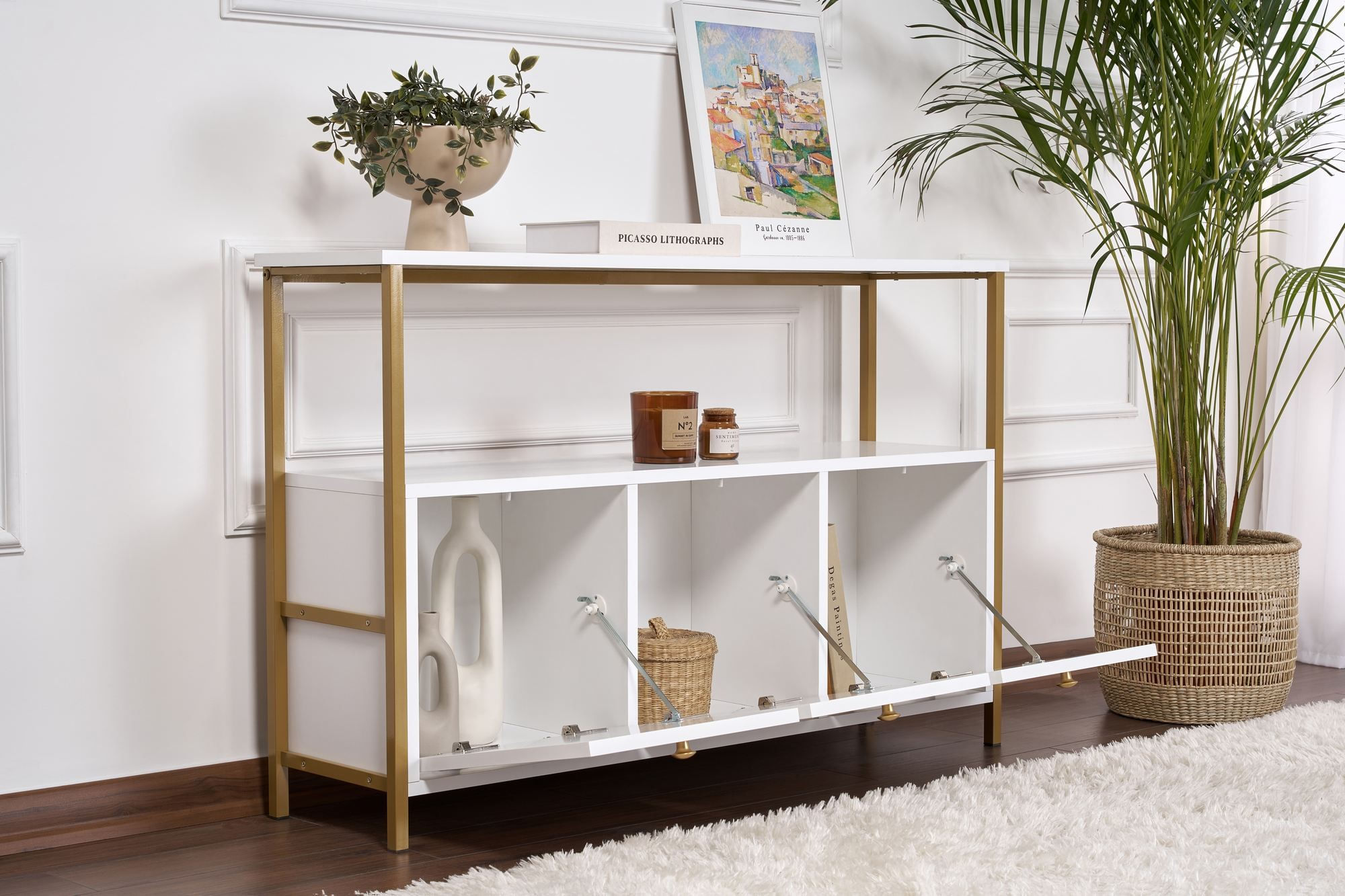 Consola Solace, 120 x 77 x 30 cm, alb auriu, PAL melaminat, alb / gold — imaginea 9