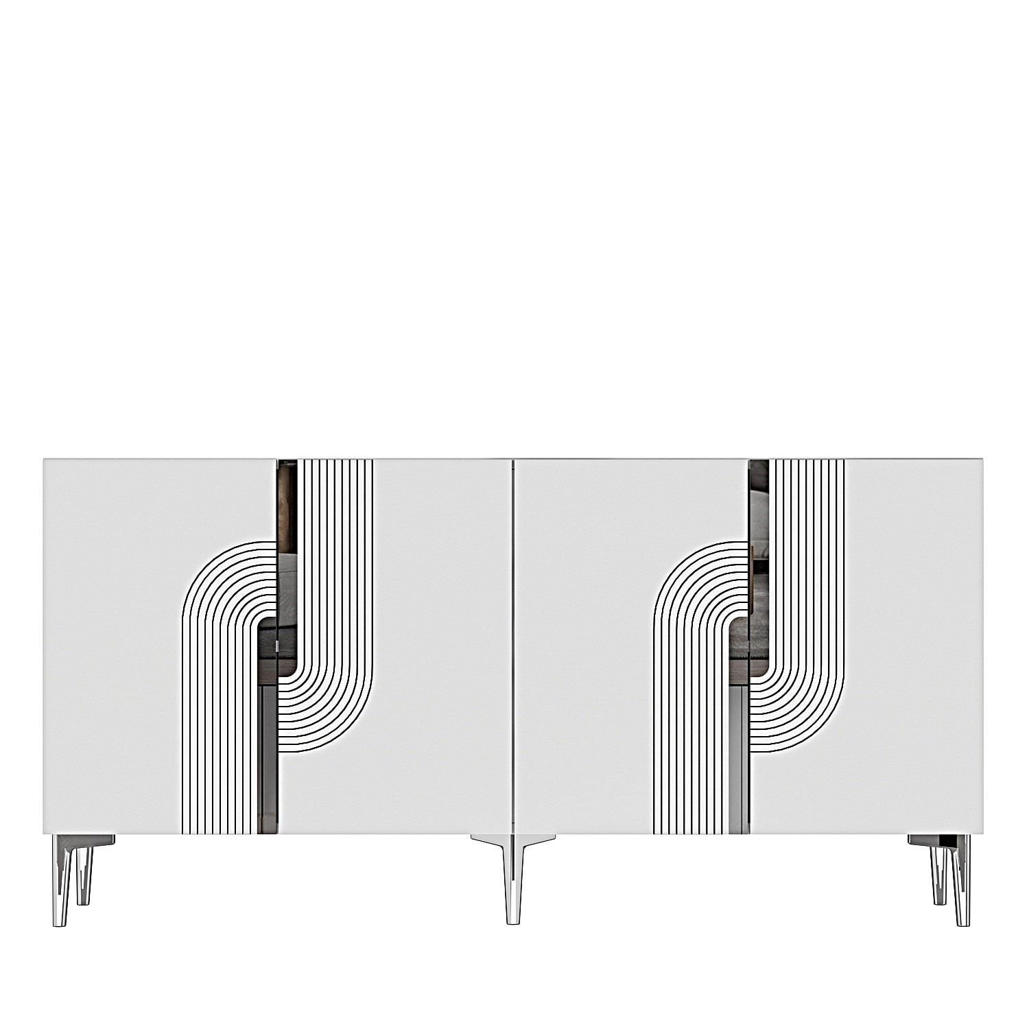 Consola Meyra 150, 150 x 75 x 32 cm, alb argintiu, PAL melaminat, spatiu de depozitare, fixare pe perete, alb / silver — imaginea 2