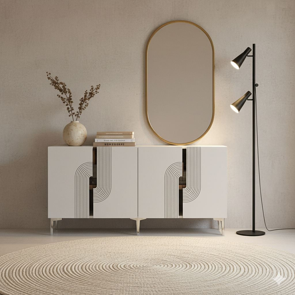 Consola Meyra 150, 150 x 75 x 32 cm, alb argintiu, PAL melaminat, spatiu de depozitare, fixare pe perete, alb / silver — imaginea 3