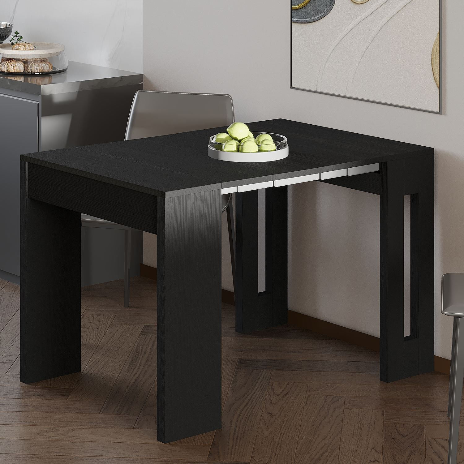 Consola extensibila Nivo - negru lemn, 80 x 76, 1 x 44 cm, negru lemn, PAL melaminat, negru wood — imaginea 2