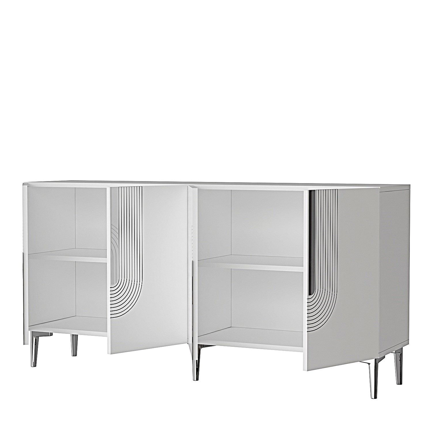 Consola Meyra 150, 150 x 75 x 32 cm, alb argintiu, PAL melaminat, spatiu de depozitare, fixare pe perete, alb / silver — imaginea 4
