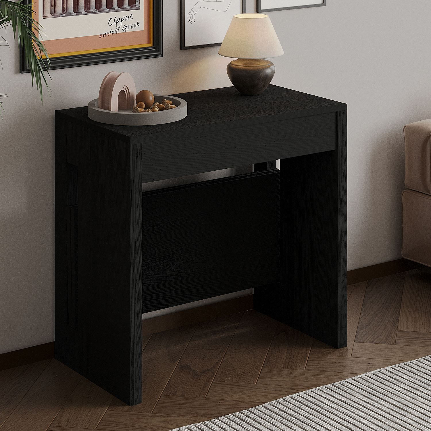 Consola extensibila Nivo - negru lemn, 80 x 76, 1 x 44 cm, negru lemn, PAL melaminat, negru wood — imaginea 4