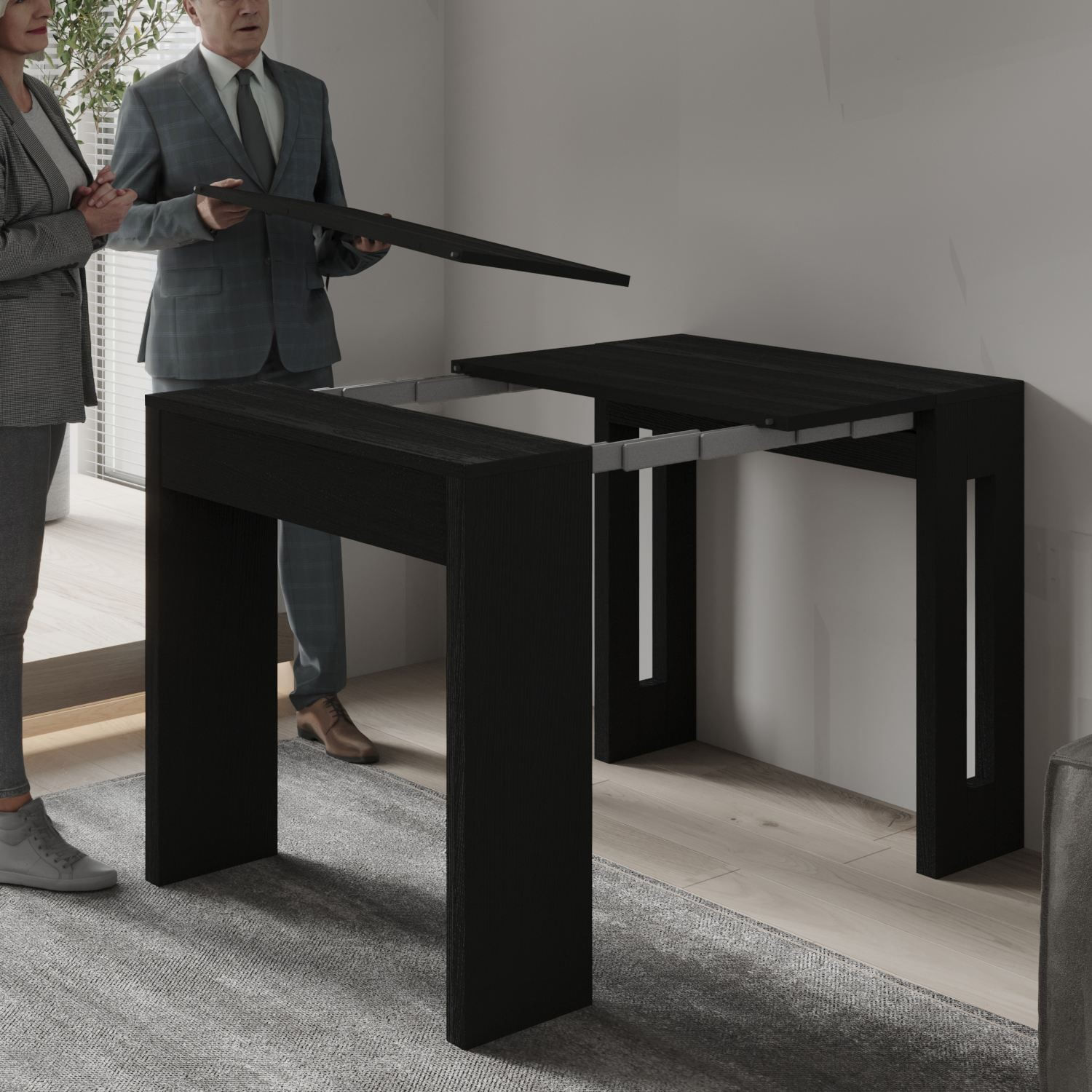 Consola extensibila Nivo - negru lemn, 80 x 76, 1 x 44 cm, negru lemn, PAL melaminat, negru wood — imaginea 6