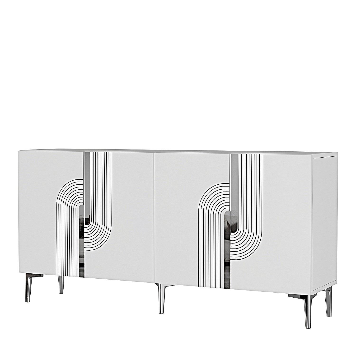 Consola Meyra 150, 150 x 75 x 32 cm, alb argintiu, PAL melaminat, spatiu de depozitare, fixare pe perete, alb / silver — imaginea 5