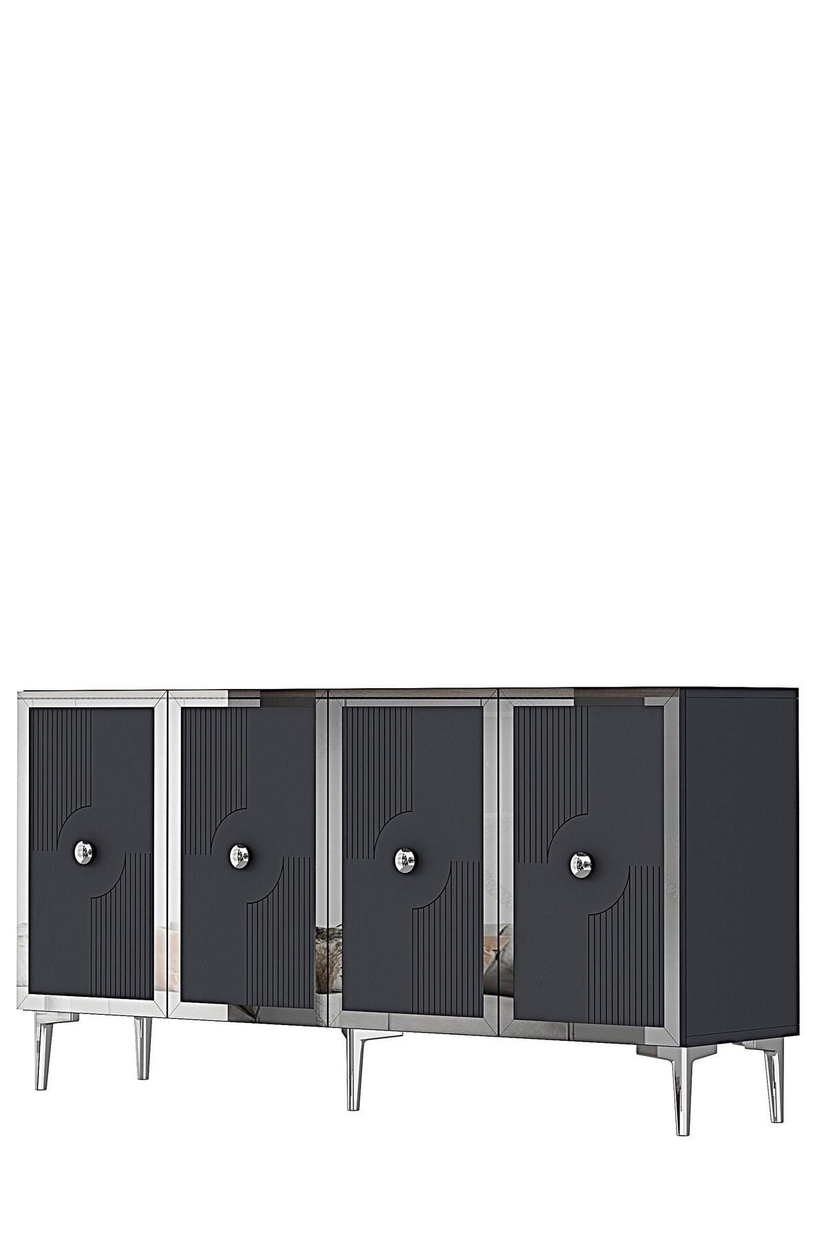 Consola Pega 150, 125 x 75 x 32 cm, antracit argintiu, PAL melaminat, oglinda inclusa, antracit / silver — imaginea 6