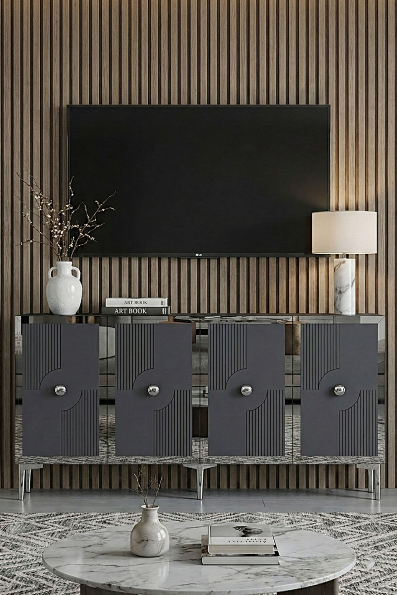 Consola Pega 150, 125 x 75 x 32 cm, antracit argintiu, PAL melaminat, oglinda inclusa, antracit / silver — imaginea 7