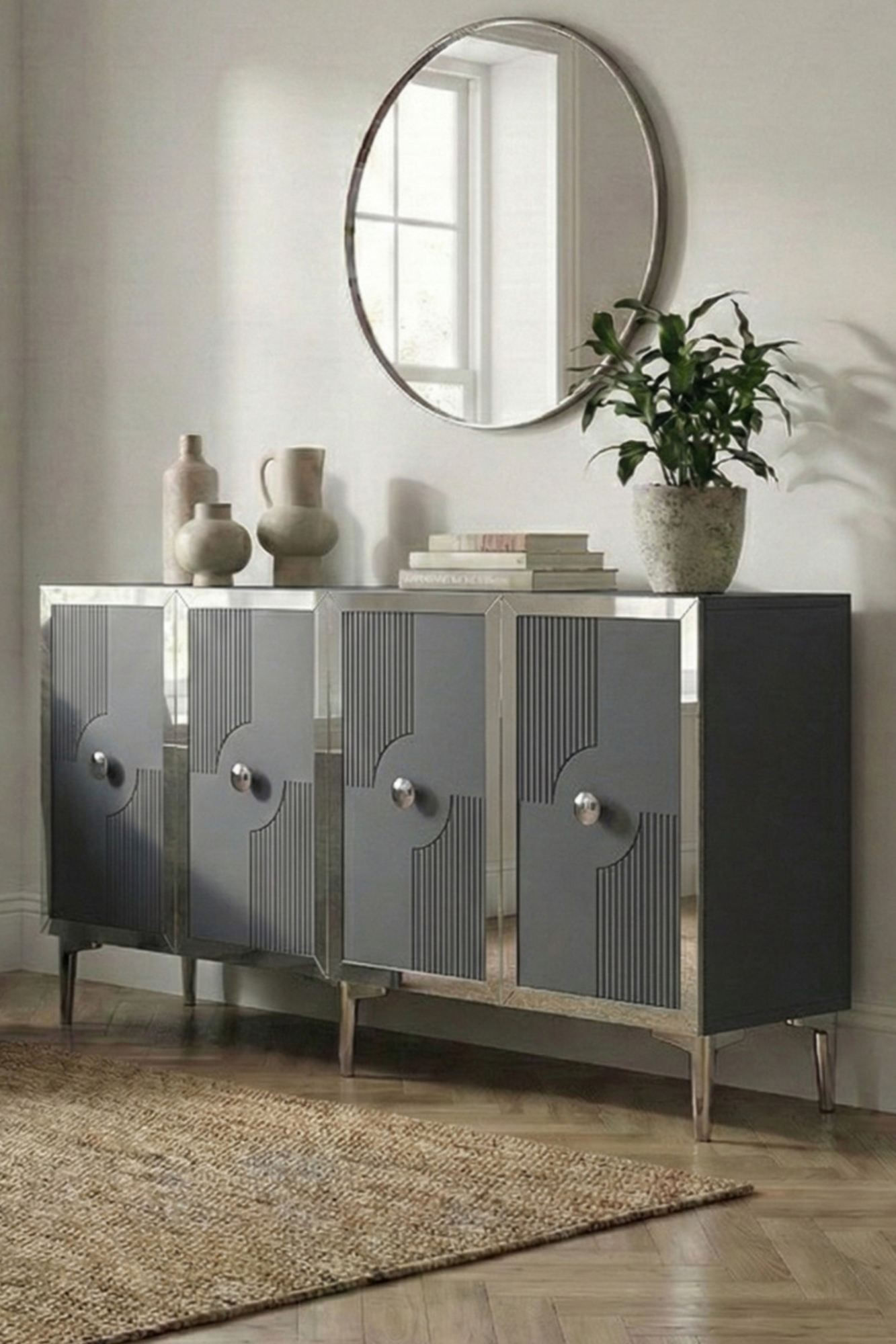 Consola Pega 150, 125 x 75 x 32 cm, antracit argintiu, PAL melaminat, oglinda inclusa, antracit / silver — imaginea 9