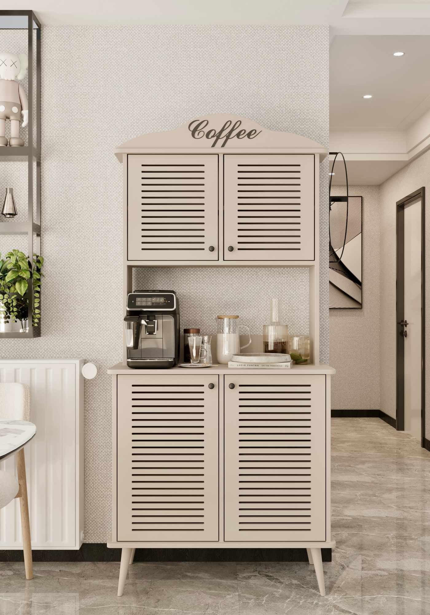Dulap bar cafea Avior 90 - Sandstone, 90 x 170 x 40 cm, bej nisip, MDF, capacitate 35 kg, sandstone — imaginea 3