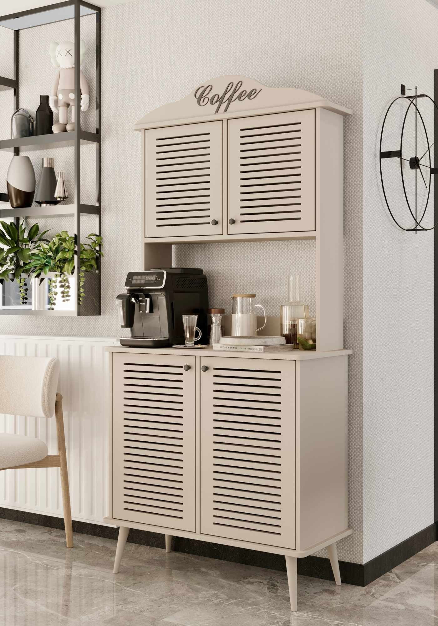 Dulap bar cafea Avior 90 - Sandstone, 90 x 170 x 40 cm, bej nisip, MDF, capacitate 35 kg, sandstone — imaginea 4