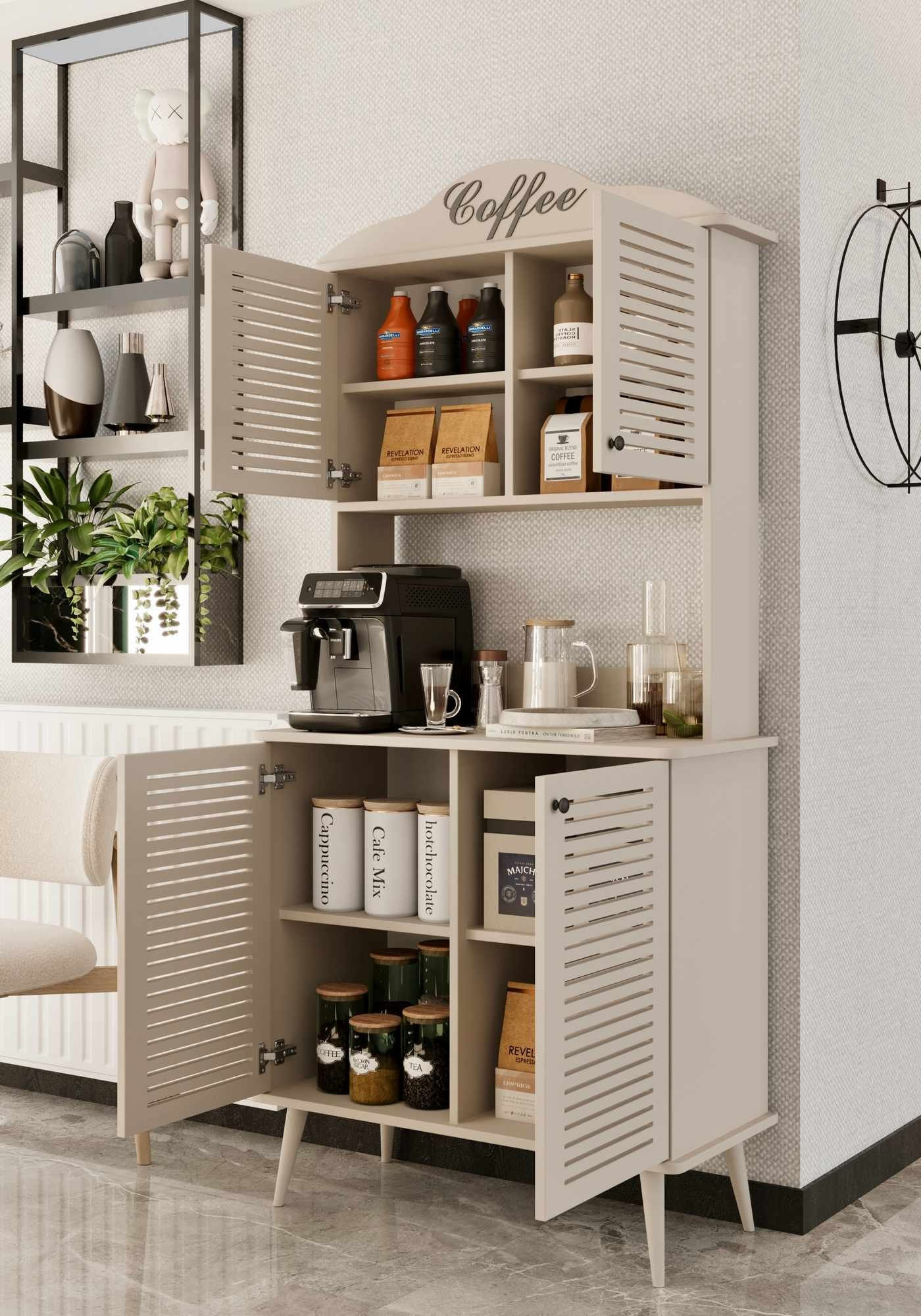 Dulap bar cafea Avior 90 - Sandstone, 90 x 170 x 40 cm, bej nisip, MDF, capacitate 35 kg, sandstone — imaginea 5