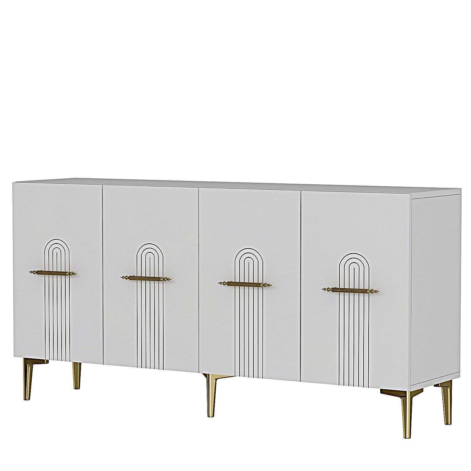Consola Ida 150, 150 x 75 x 32 cm, alb auriu, PAL melaminat, spatiu de depozitare, fixare pe perete, alb / gold — imaginea 4