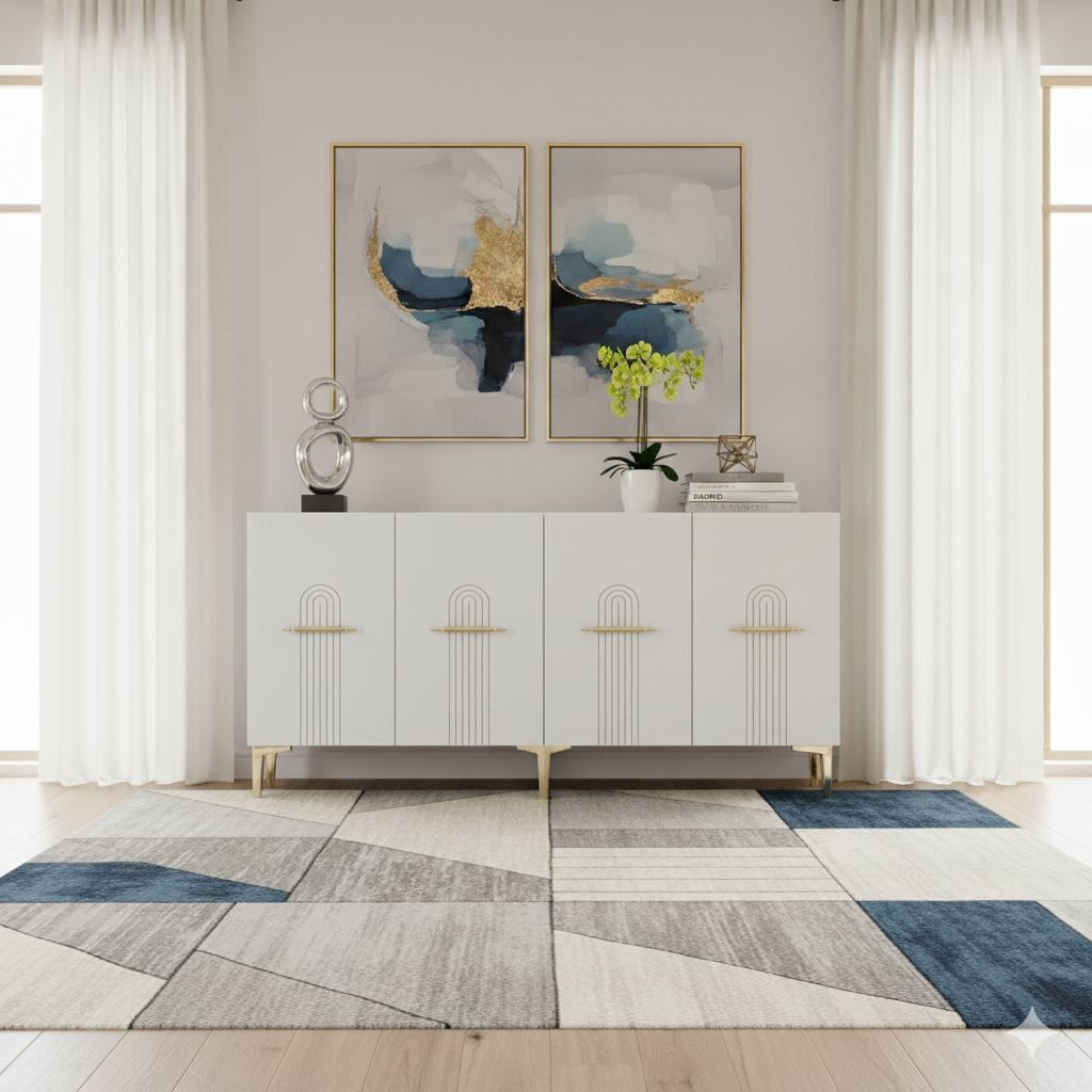 Consola Ida 150, 150 x 75 x 32 cm, alb auriu, PAL melaminat, spatiu de depozitare, fixare pe perete, alb / gold — imaginea 5
