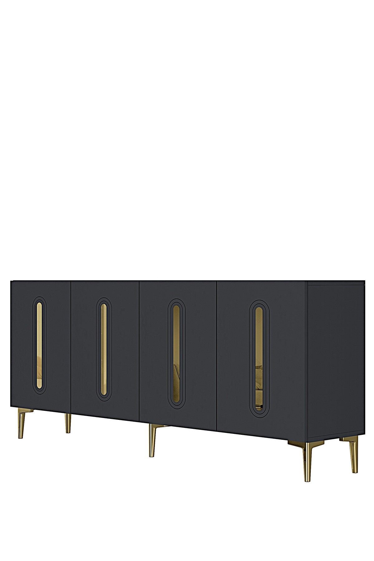Consola Rany 180, 180 x 75 x 32 cm, antracit auriu, PAL melaminat, oglinda inclusa, antracit / gold — imaginea 5