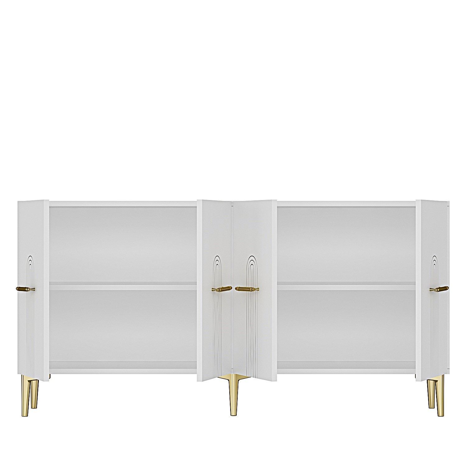 Consola Ida 150, 150 x 75 x 32 cm, alb auriu, PAL melaminat, spatiu de depozitare, fixare pe perete, alb / gold — imaginea 9