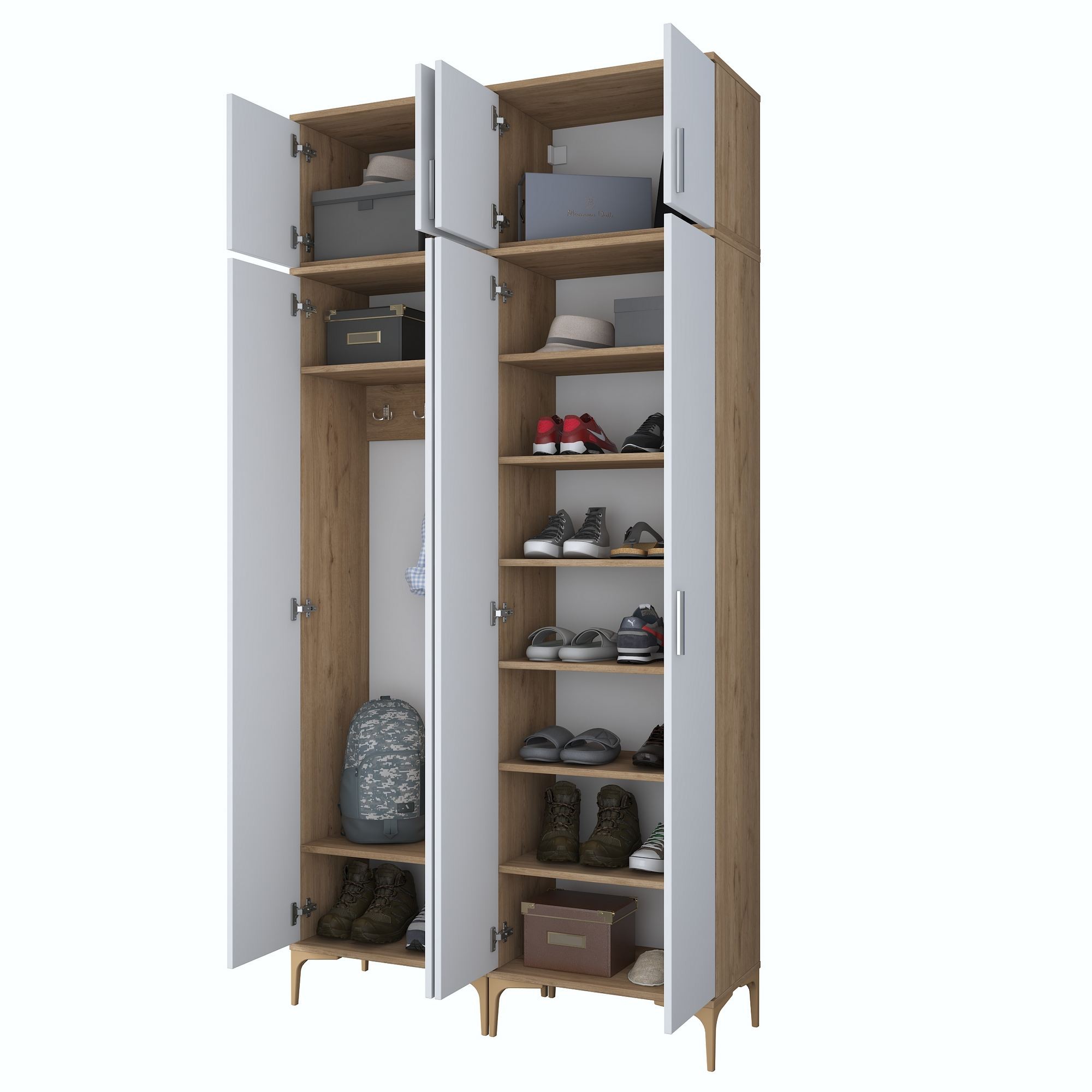 Cuier hol EA161, 120 x 240 x 37,5 cm, nuc alb, PAL, spatiu de depozitare, fixare pe perete — imaginea 3