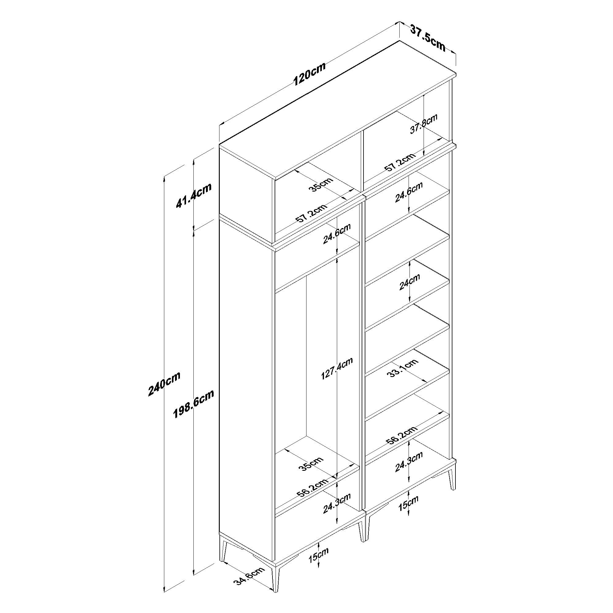 Cuier hol EA161, 120 x 240 x 37,5 cm, nuc alb, PAL, spatiu de depozitare, fixare pe perete — imaginea 5