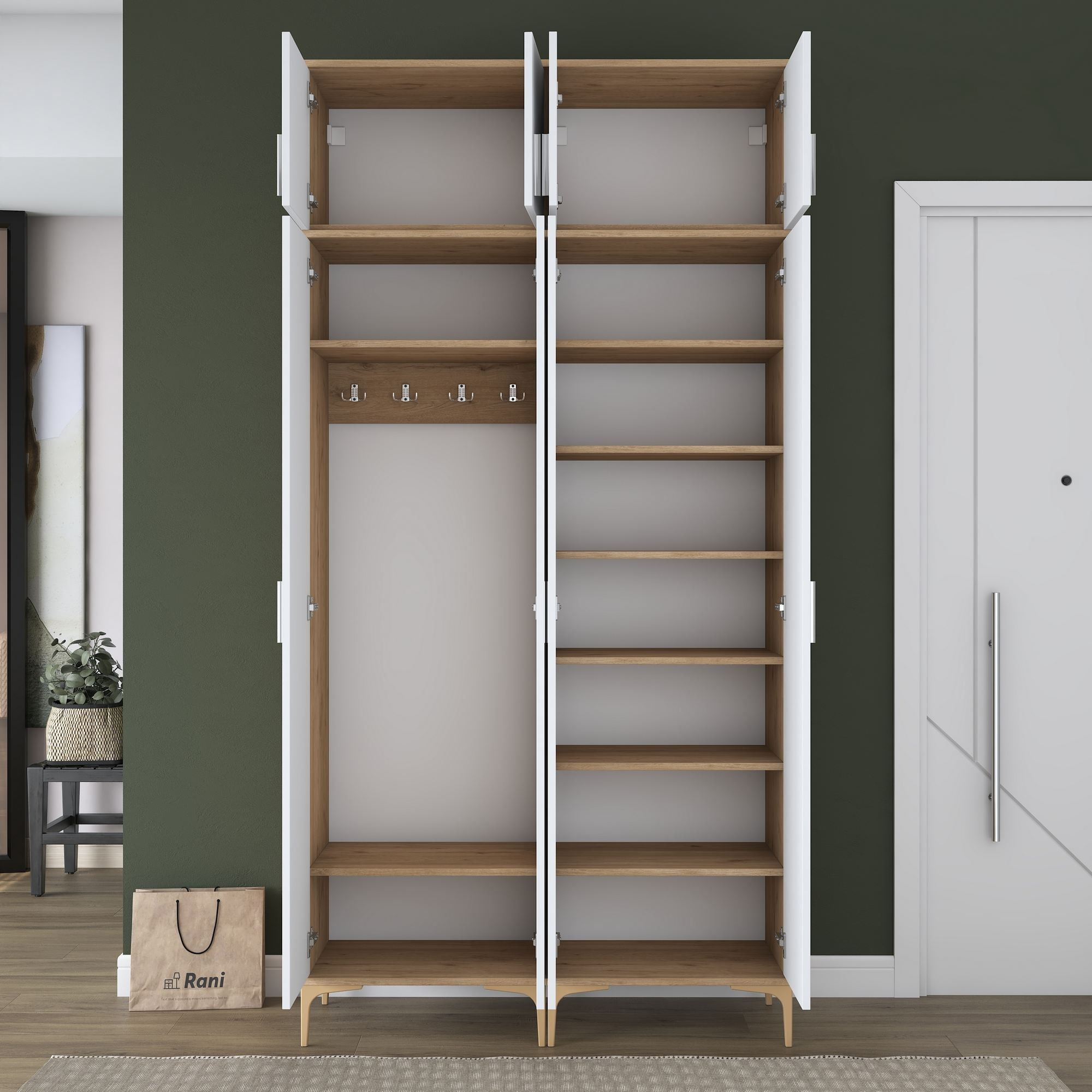Cuier hol EA161, 120 x 240 x 37,5 cm, nuc alb, PAL, spatiu de depozitare, fixare pe perete — imaginea 6