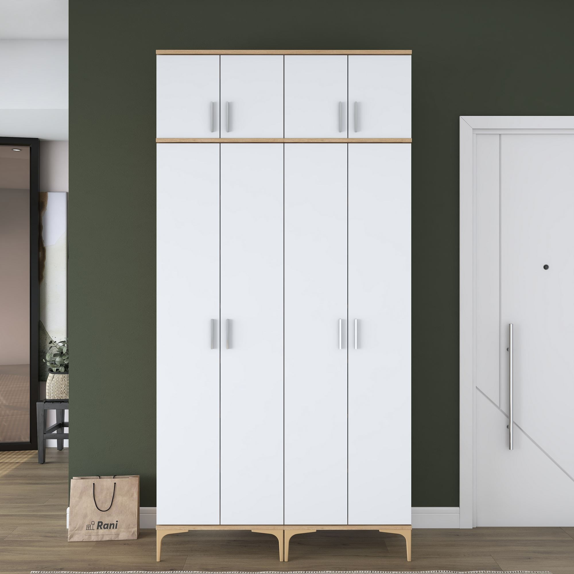 Cuier hol EA161, 120 x 240 x 37,5 cm, nuc alb, PAL, spatiu de depozitare, fixare pe perete — imaginea 7