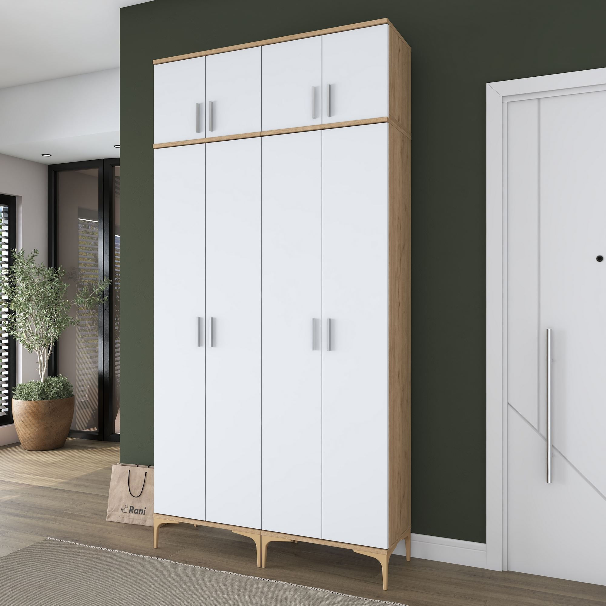 Cuier hol EA161, 120 x 240 x 37,5 cm, nuc alb, PAL, spatiu de depozitare, fixare pe perete — imaginea 9