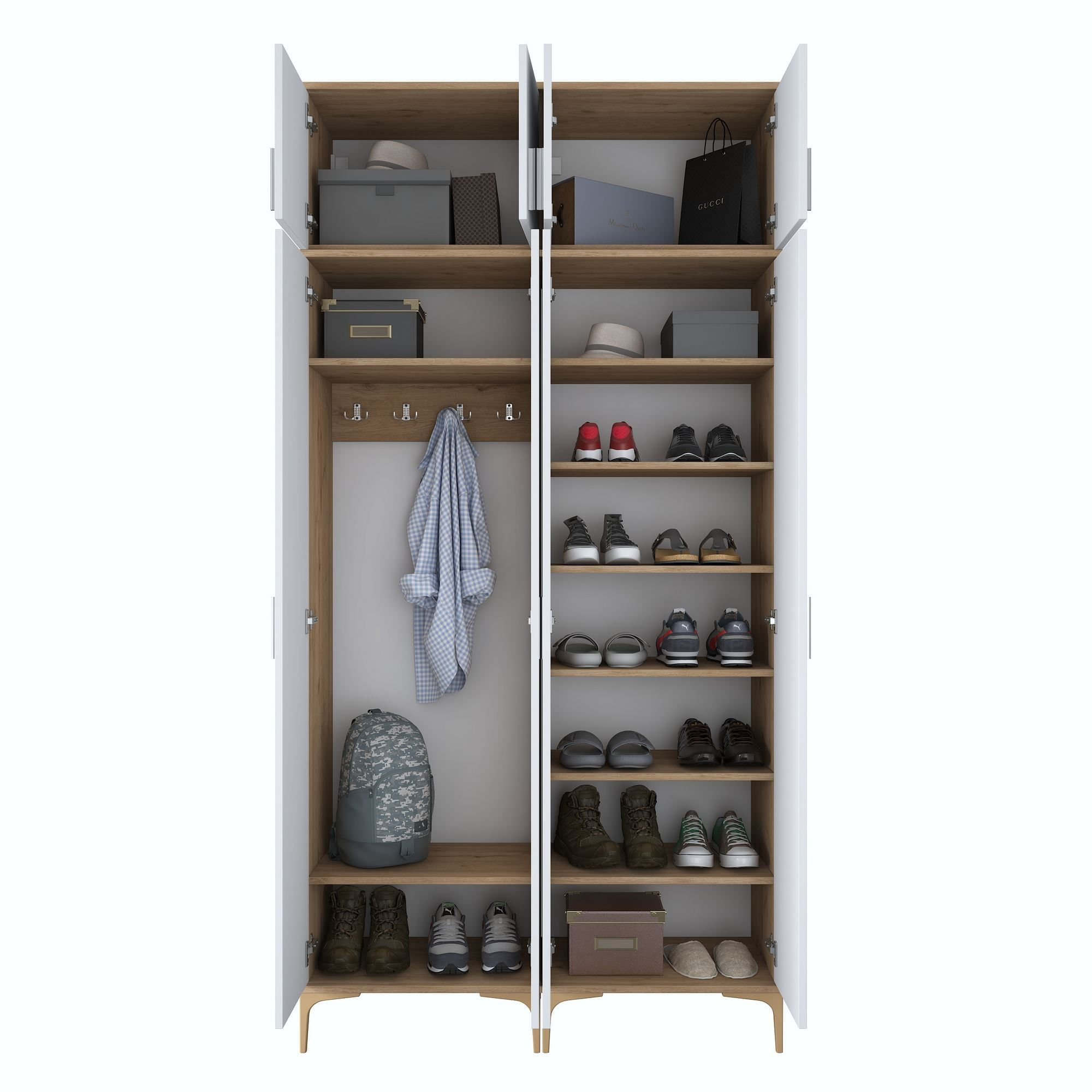 Cuier hol EA161, 120 x 240 x 37,5 cm, nuc alb, PAL, spatiu de depozitare, fixare pe perete — imaginea 10