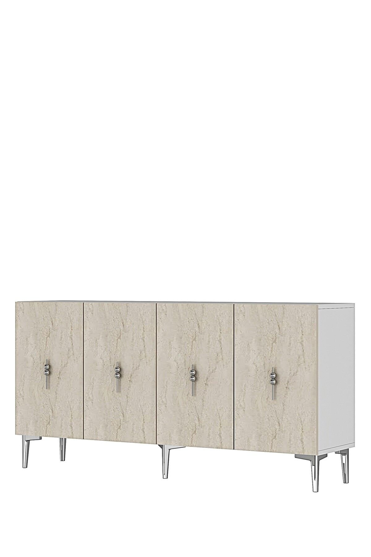 Consola Salkım 150, 125 x 75 x 32 cm, alb travertin argintiu, PAL melaminat, alb / travertin / silver — imaginea 3