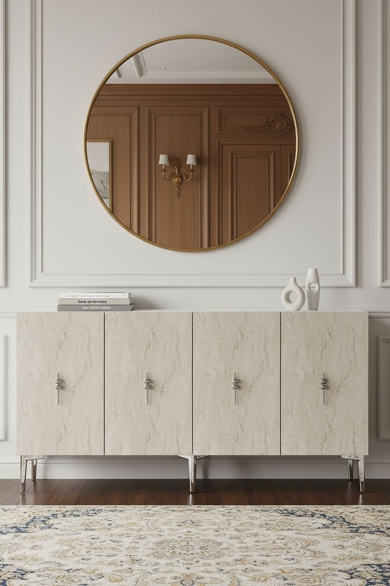 Consola Salkım 150, 125 x 75 x 32 cm, alb travertin argintiu, PAL melaminat, alb / travertin / silver — imaginea 5