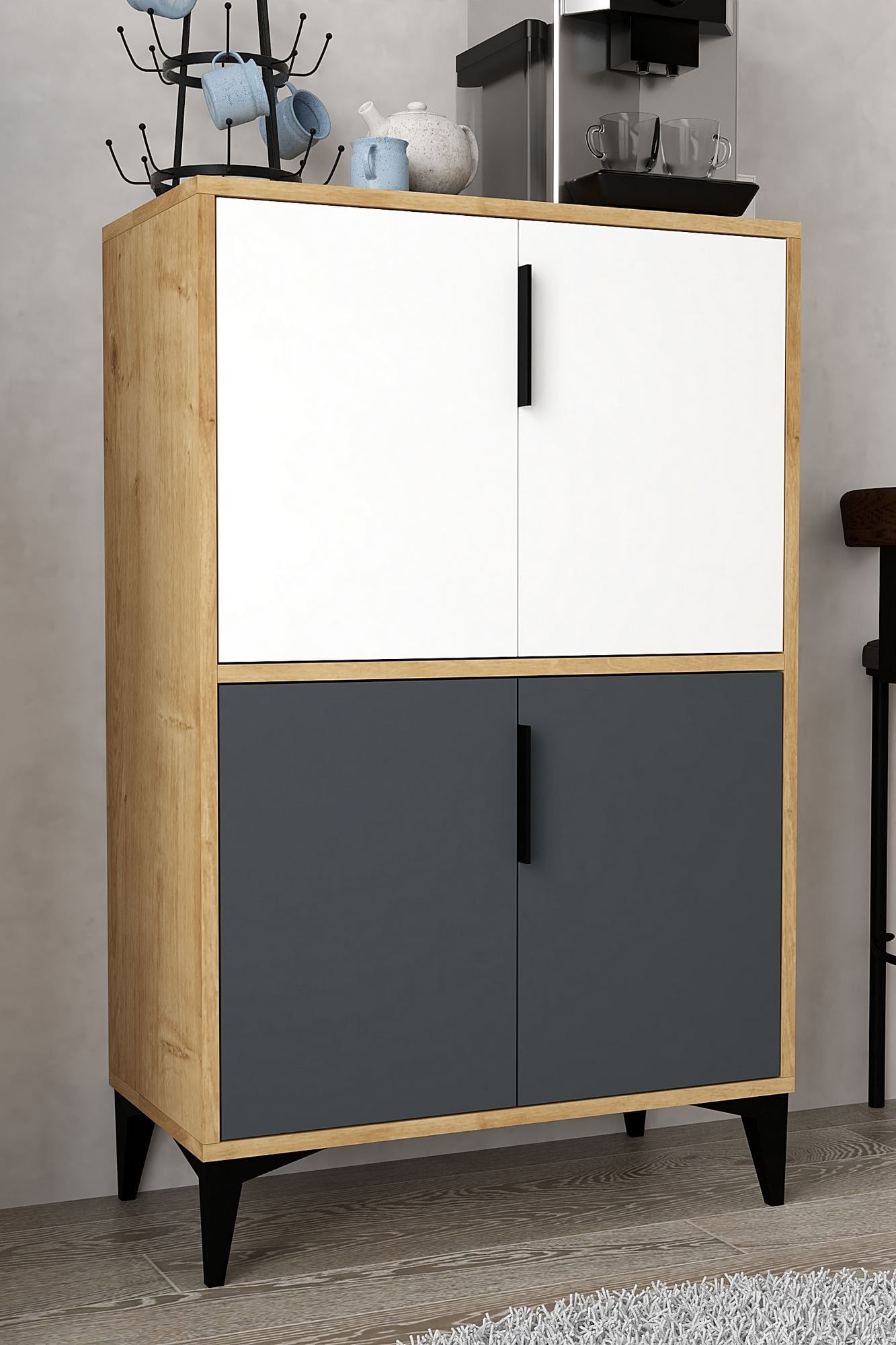Dulap Ada 1404, 72 x 114 x 36,5 cm, stejar safir alb antracit, PAL melaminat — imaginea 2