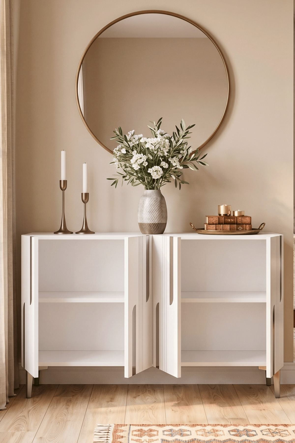 Consola Nota 120, 120 x 75 x 32 cm, alb argintiu, PAL melaminat, oglinda inclusa, alb / silver — imaginea 3