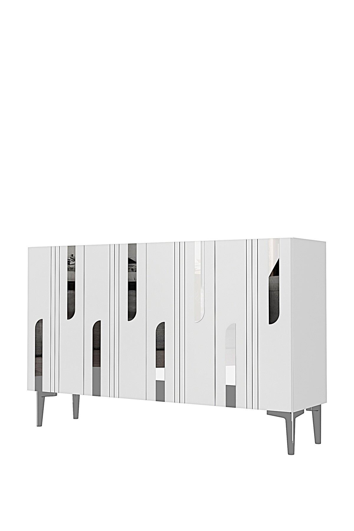 Consola Nota 120, 120 x 75 x 32 cm, alb argintiu, PAL melaminat, oglinda inclusa, alb / silver — imaginea 5