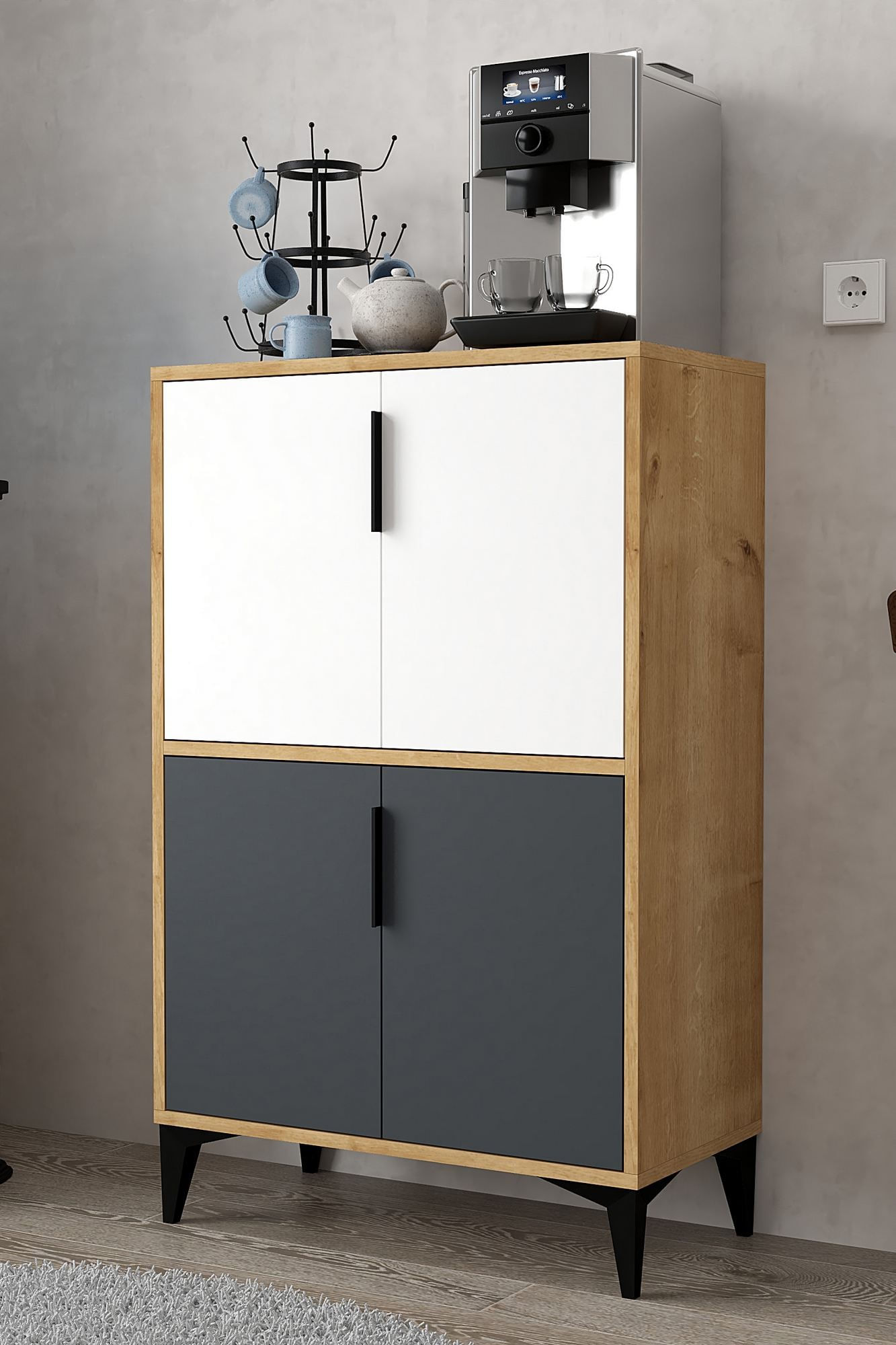 Dulap Ada 1404, 72 x 114 x 36,5 cm, stejar safir alb antracit, PAL melaminat — imaginea 3