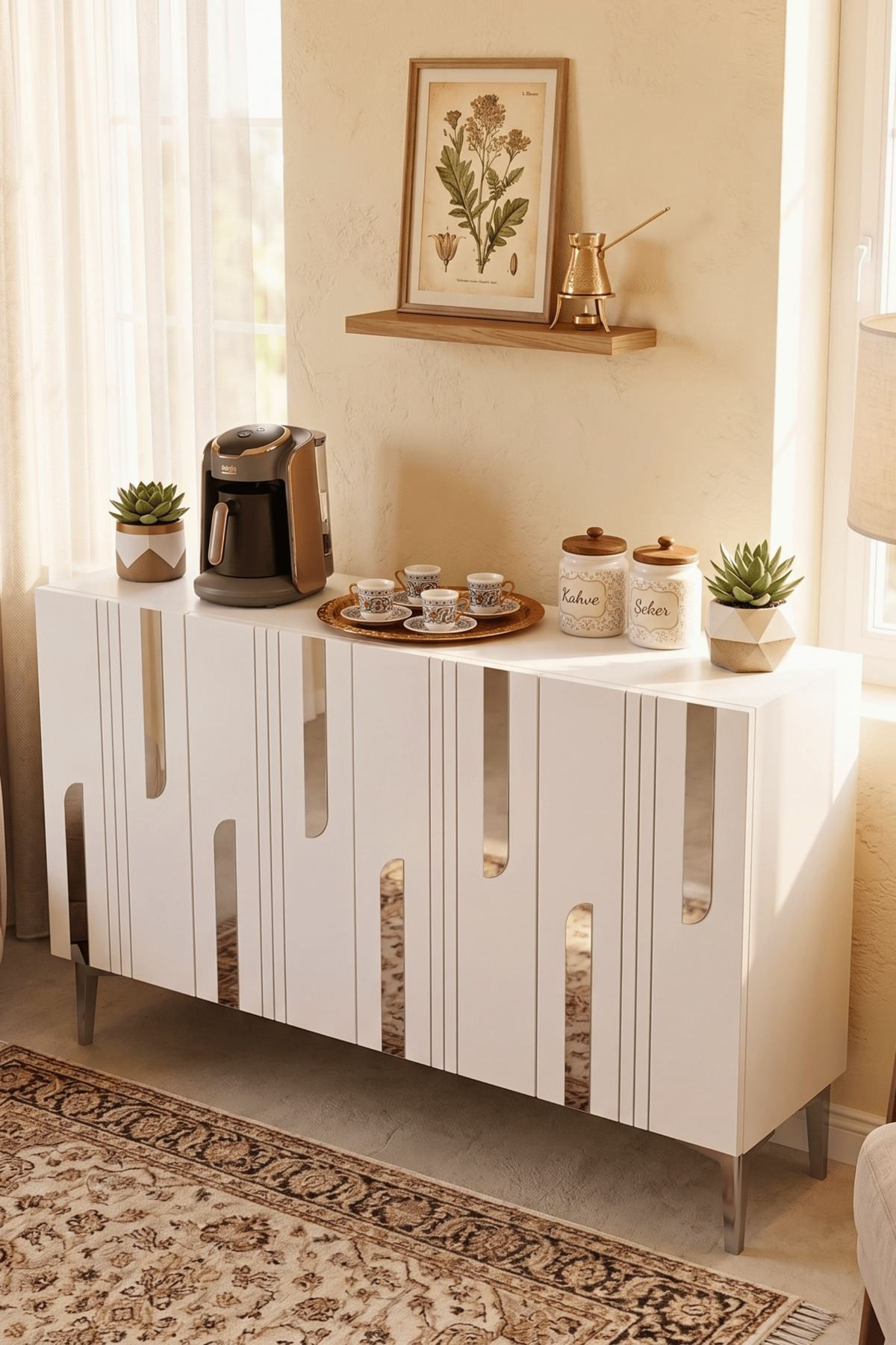 Consola Nota 120, 120 x 75 x 32 cm, alb argintiu, PAL melaminat, oglinda inclusa, alb / silver — imaginea 6