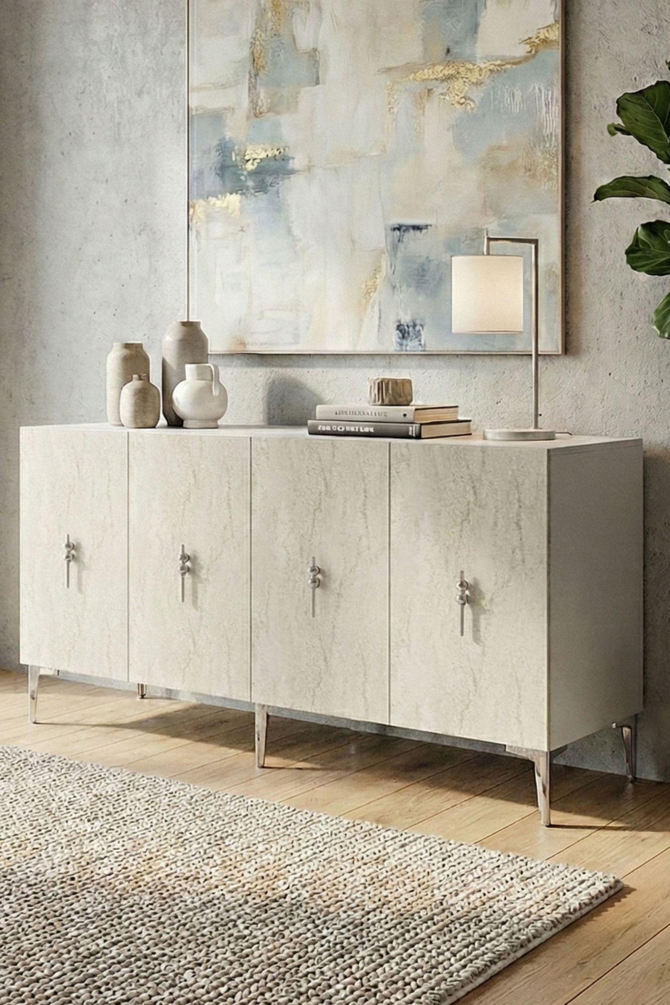 Consola Salkım 150, 125 x 75 x 32 cm, alb travertin argintiu, PAL melaminat, alb / travertin / silver — imaginea 8