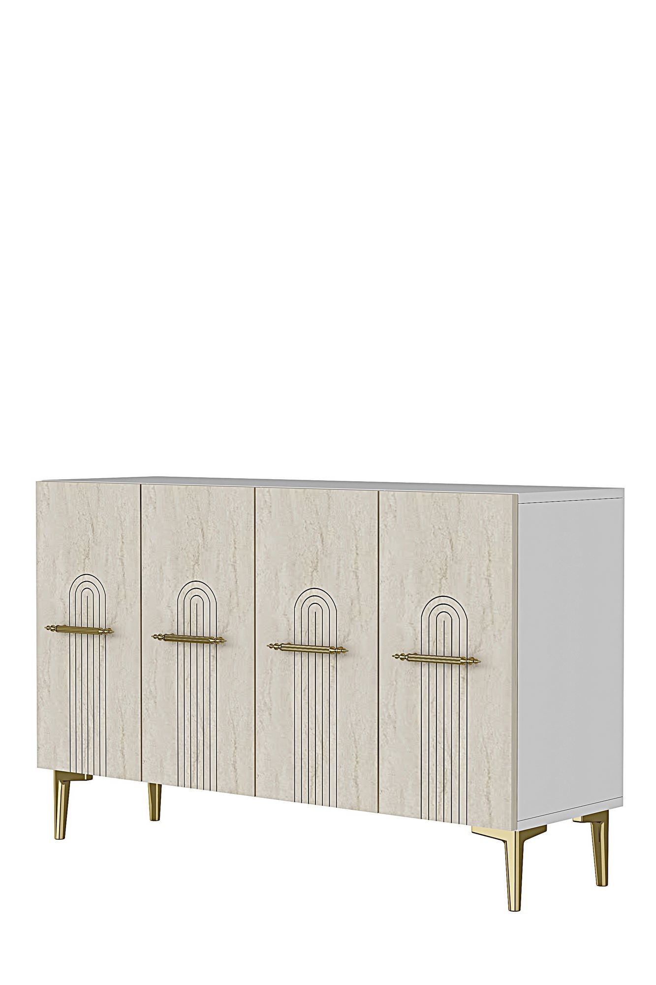Consola Ida 120, 120 x 79 x 32 cm, alb travertin auriu, PAL melaminat, spatiu de depozitare, fixare pe perete, alb / travertin / gold — imaginea 2