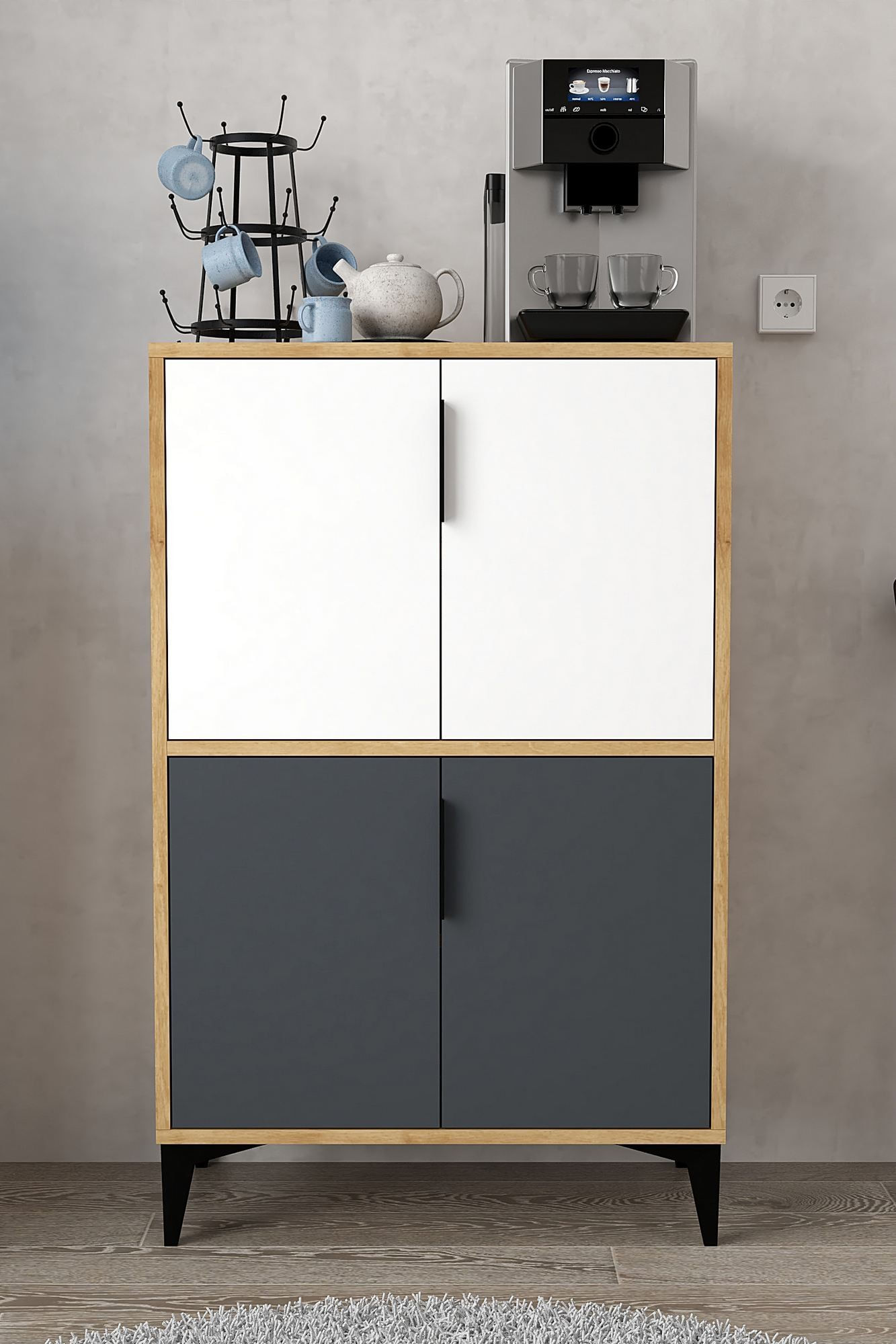 Dulap Ada 1404, 72 x 114 x 36,5 cm, stejar safir alb antracit, PAL melaminat — imaginea 4