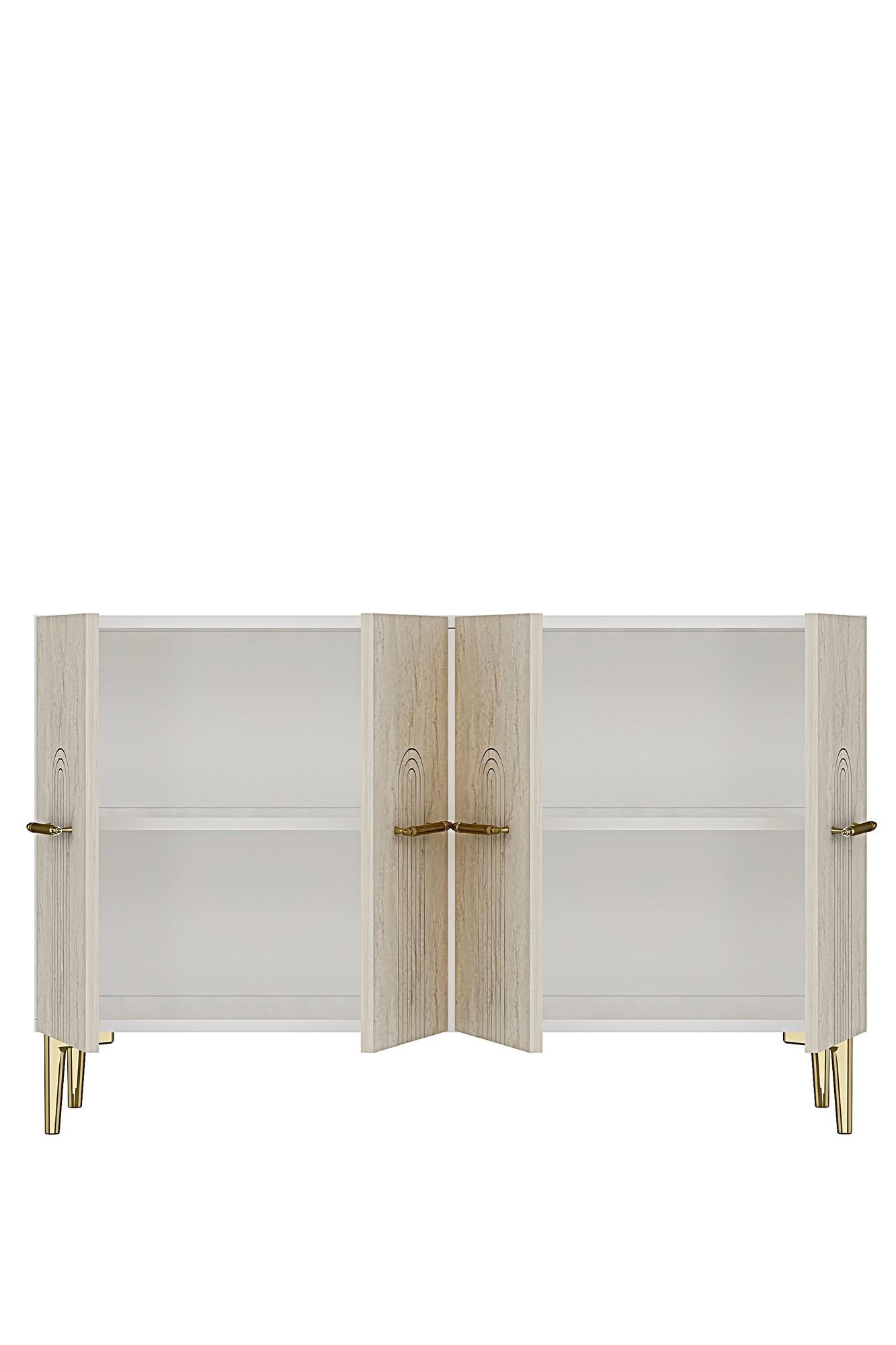 Consola Ida 120, 120 x 79 x 32 cm, alb travertin auriu, PAL melaminat, spatiu de depozitare, fixare pe perete, alb / travertin / gold — imaginea 3