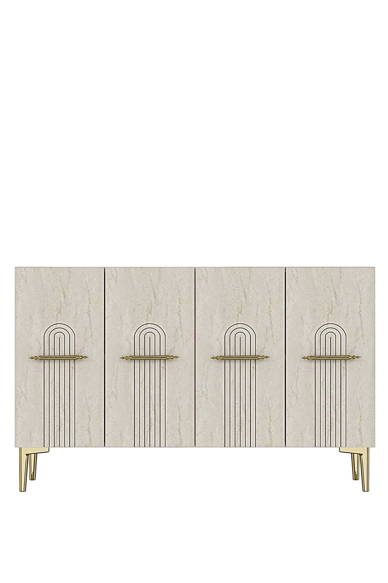 Consola Ida 120, 120 x 79 x 32 cm, alb travertin auriu, PAL melaminat, spatiu de depozitare, fixare pe perete, alb / travertin / gold — imaginea 4