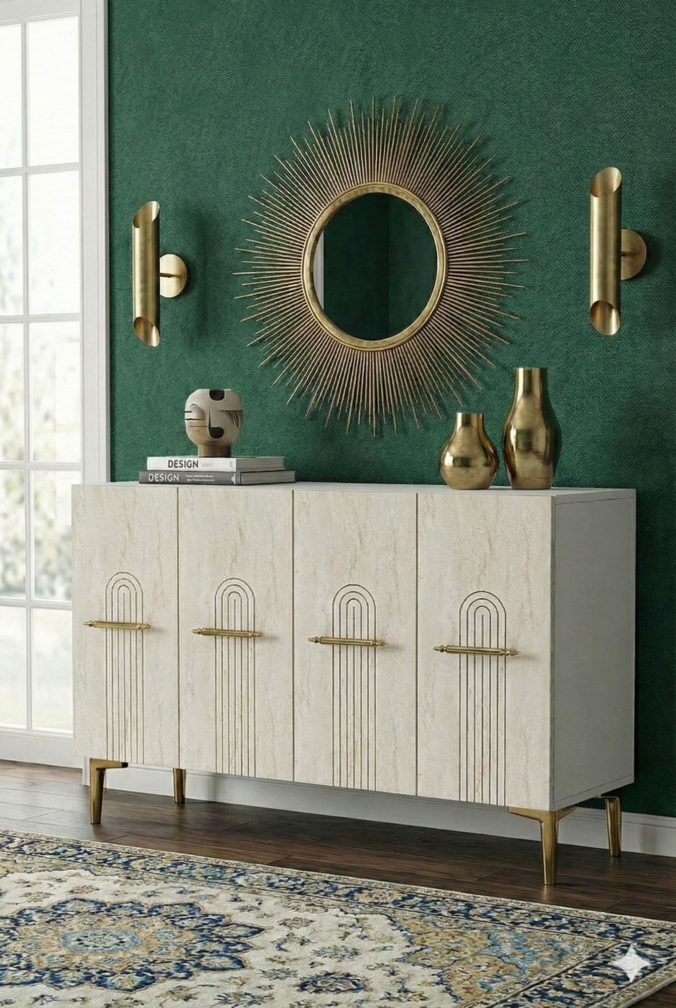 Consola Ida 120, 120 x 79 x 32 cm, alb travertin auriu, PAL melaminat, spatiu de depozitare, fixare pe perete, alb / travertin / gold — imaginea 5